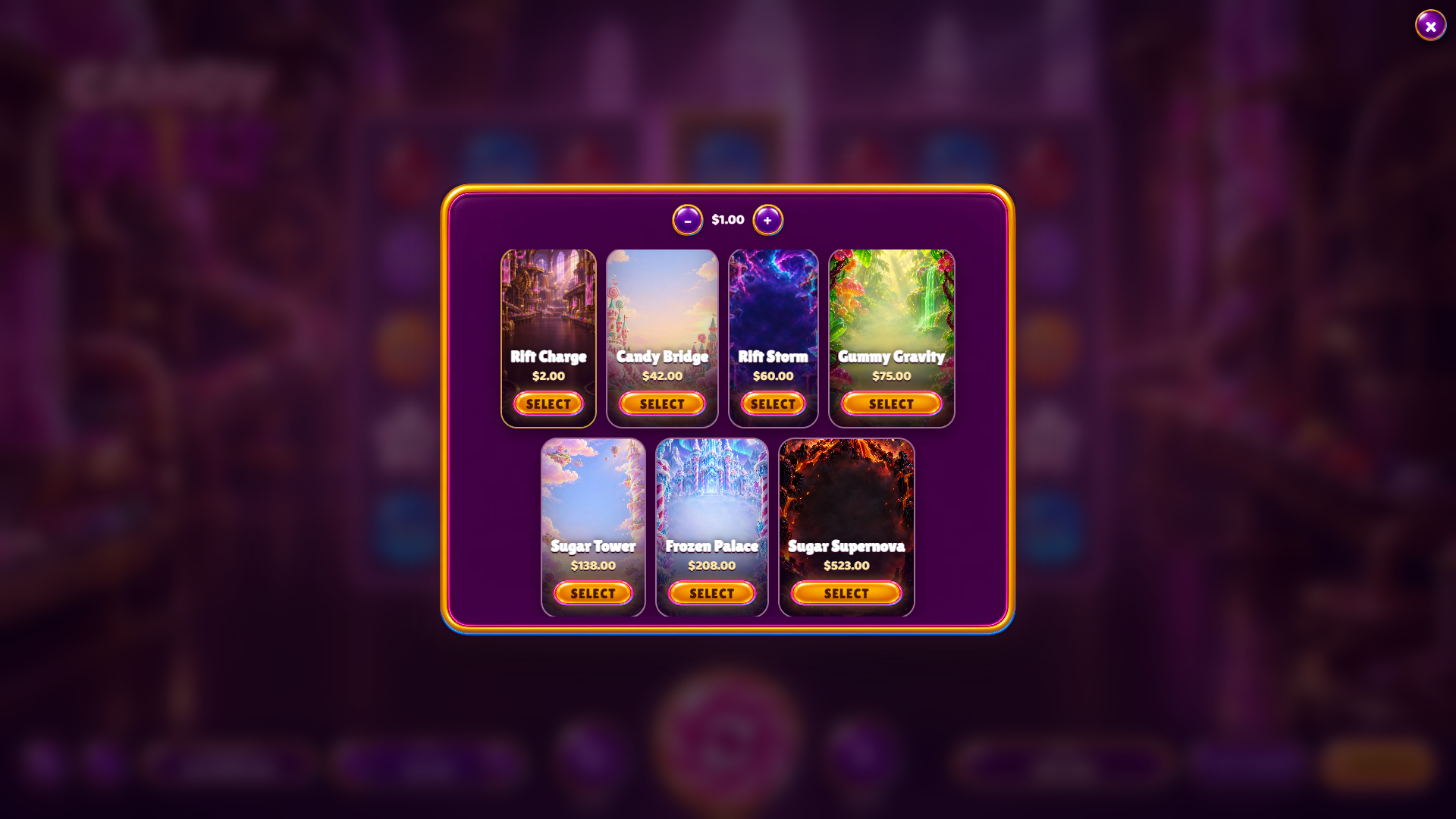 Candy Fault bonus buy menu