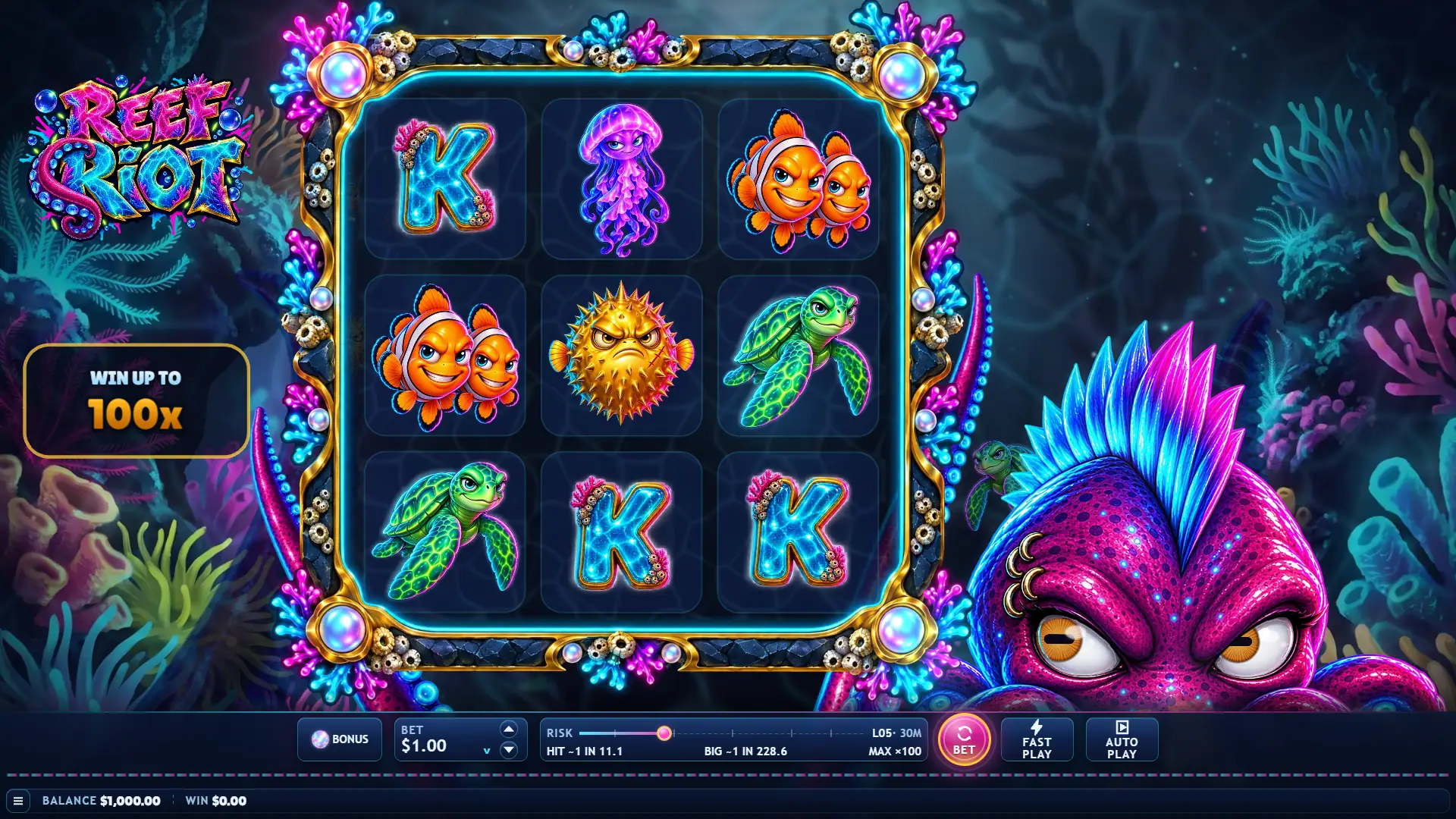 Reef Riot slot gameplay reels