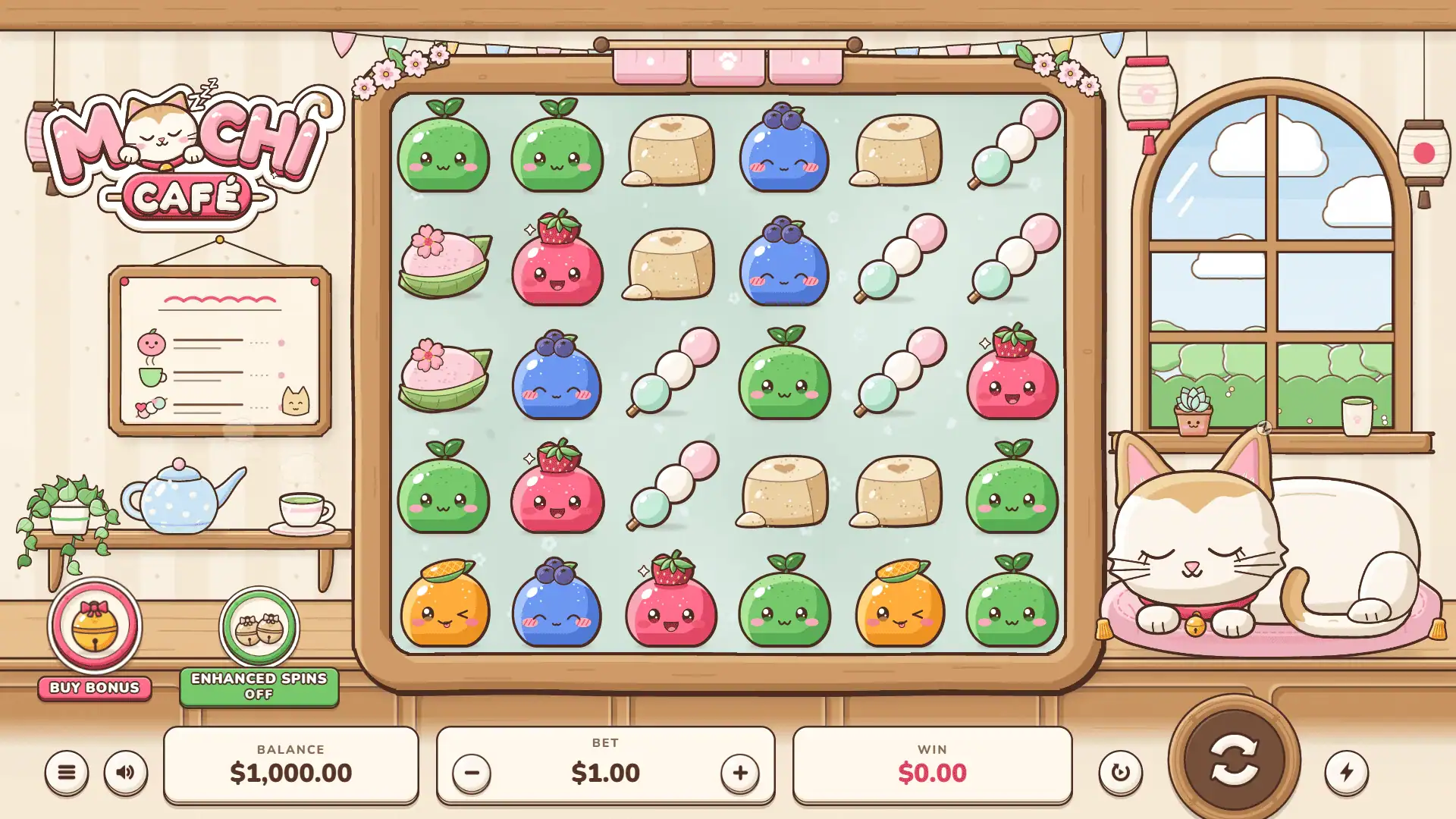 Mochi Cafe slot gameplay reels