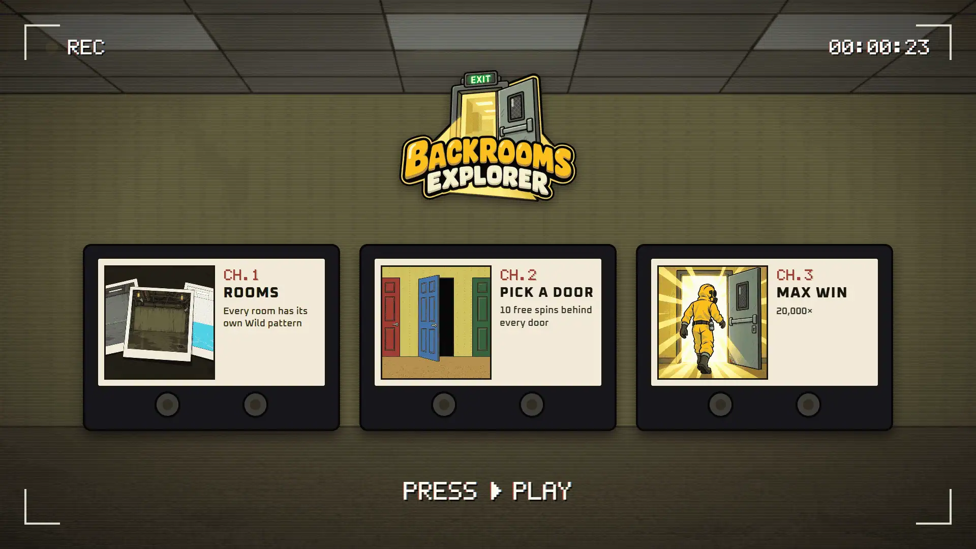 Backrooms Explorer slot intro screen