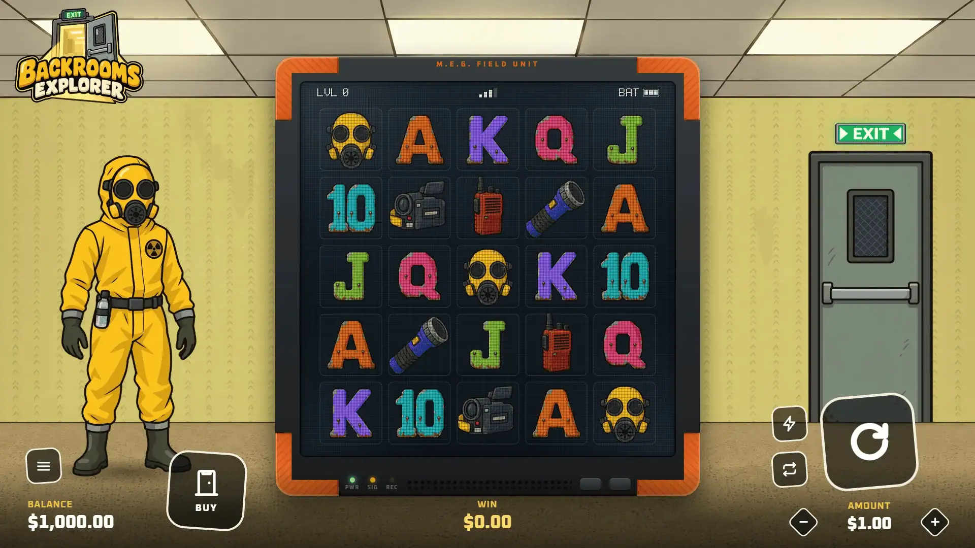 Backrooms Explorer slot gameplay reels