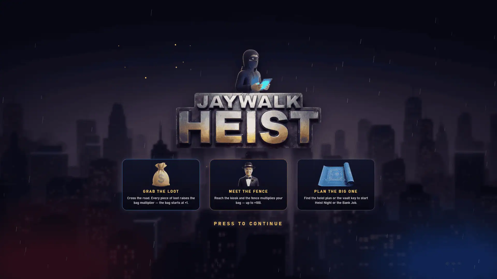 Jaywalk Heist slot intro screen
