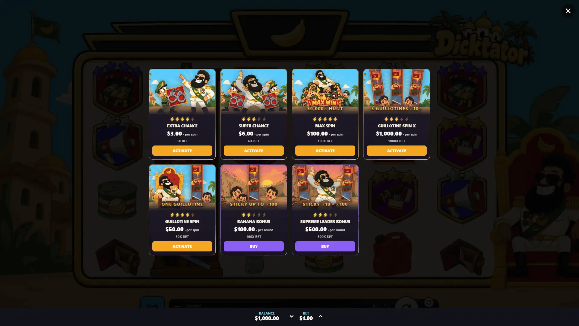 Dicktator bonus buy menu