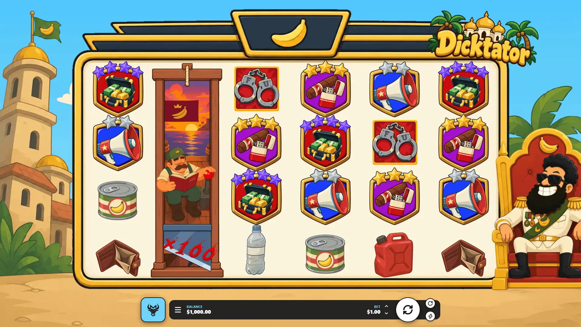 Dicktator slot gameplay reels