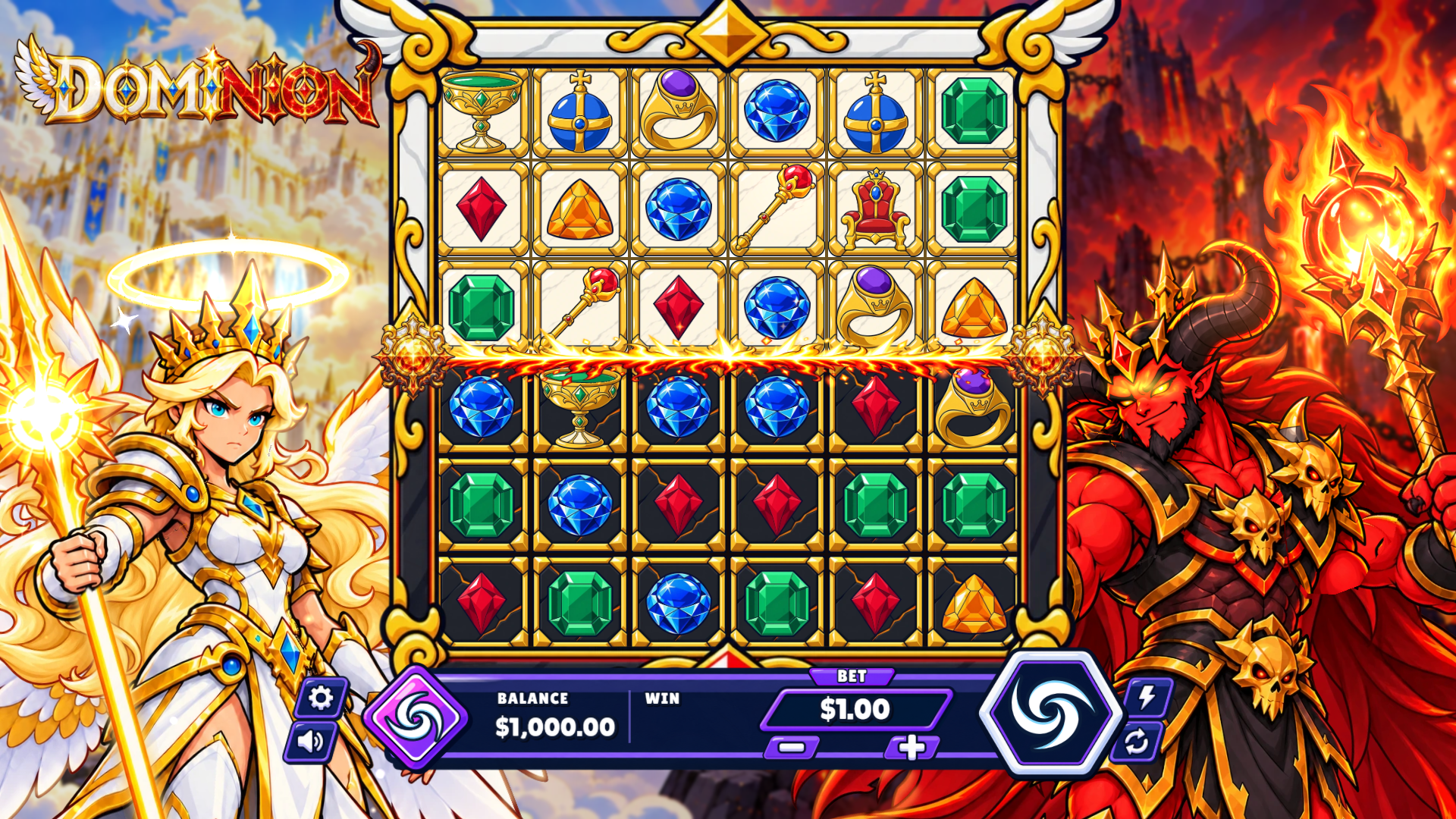Dominion slot gameplay reels