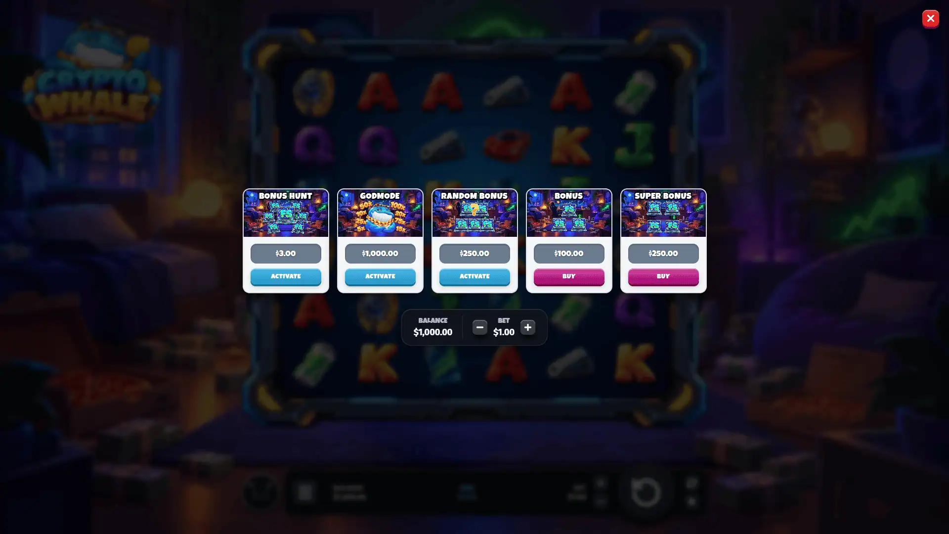 Crypto Whale bonus buy menu