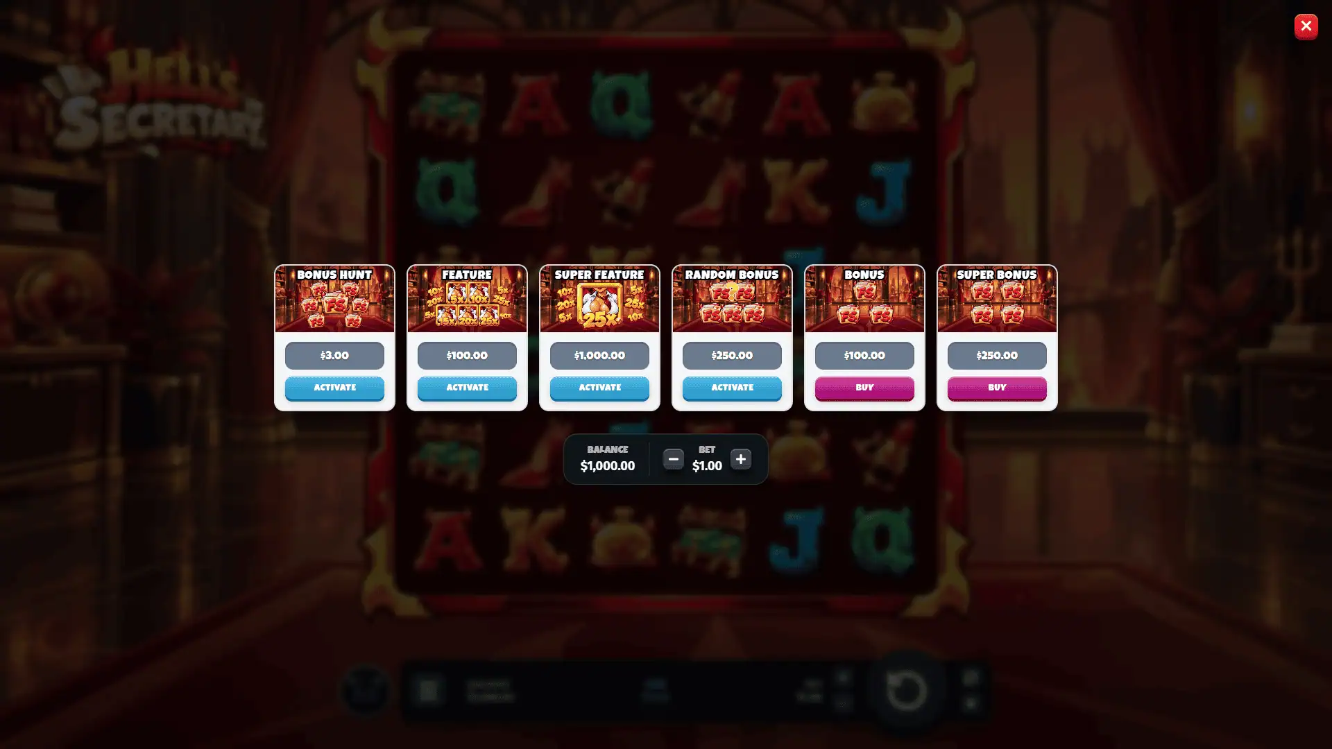 Hell's Secretary bonus buy menu