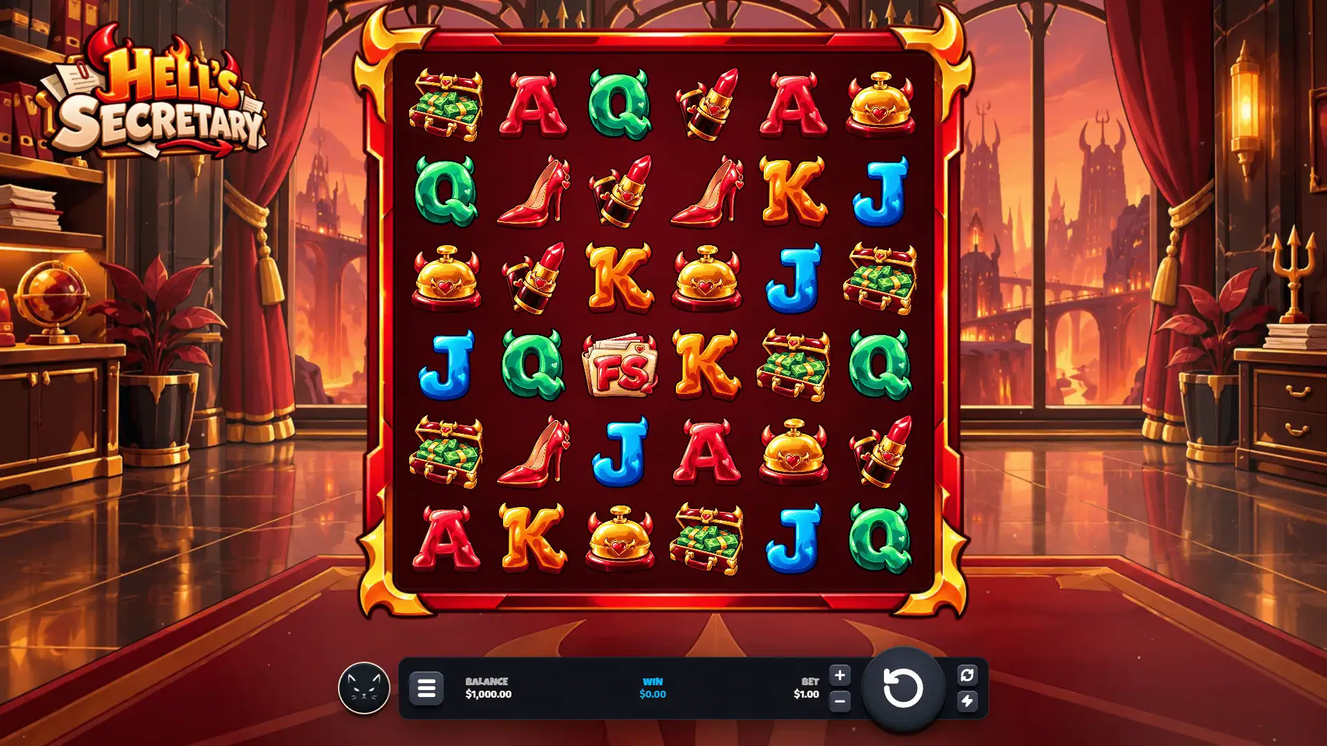 Hell's Secretary slot gameplay reels