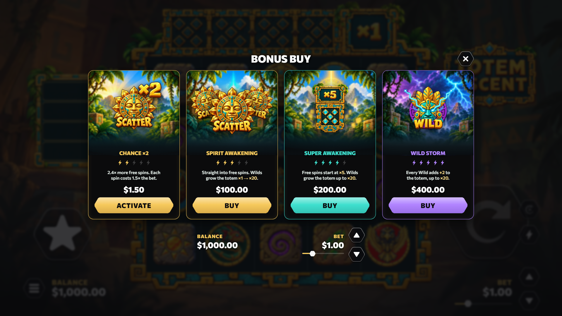 Totem Ascent bonus buy menu