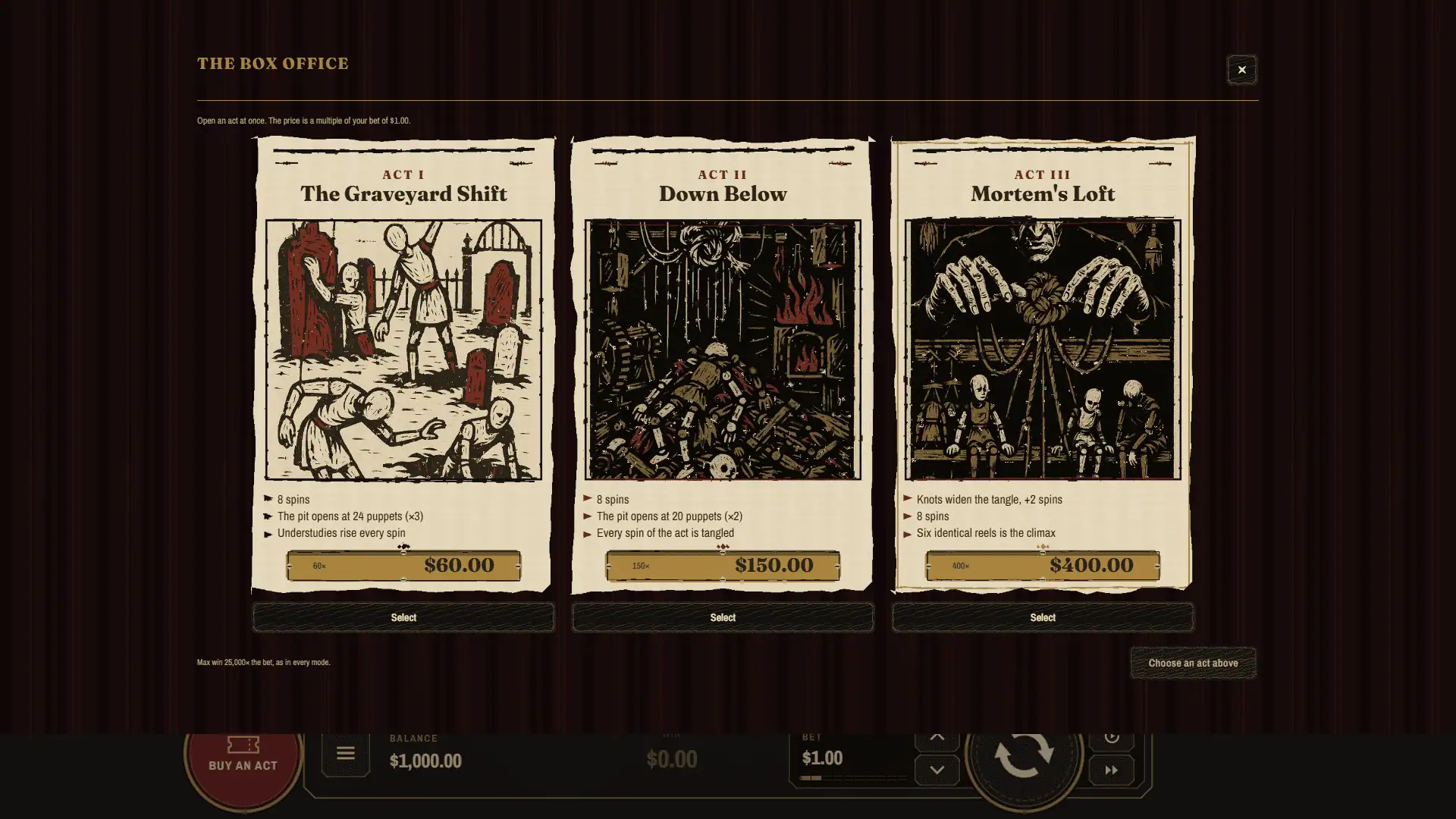 Puppet Mortem bonus buy menu