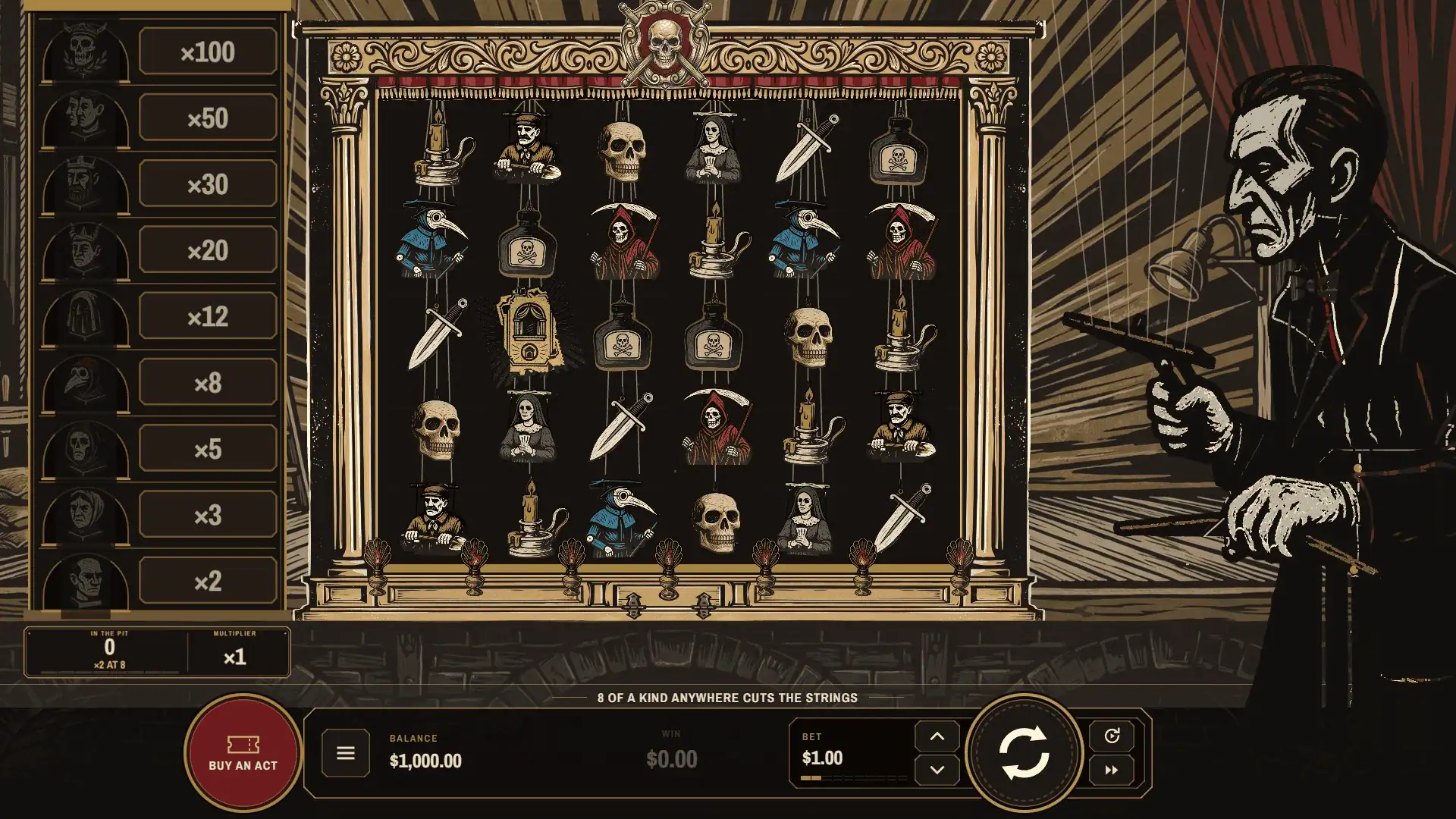 Puppet Mortem slot gameplay reels