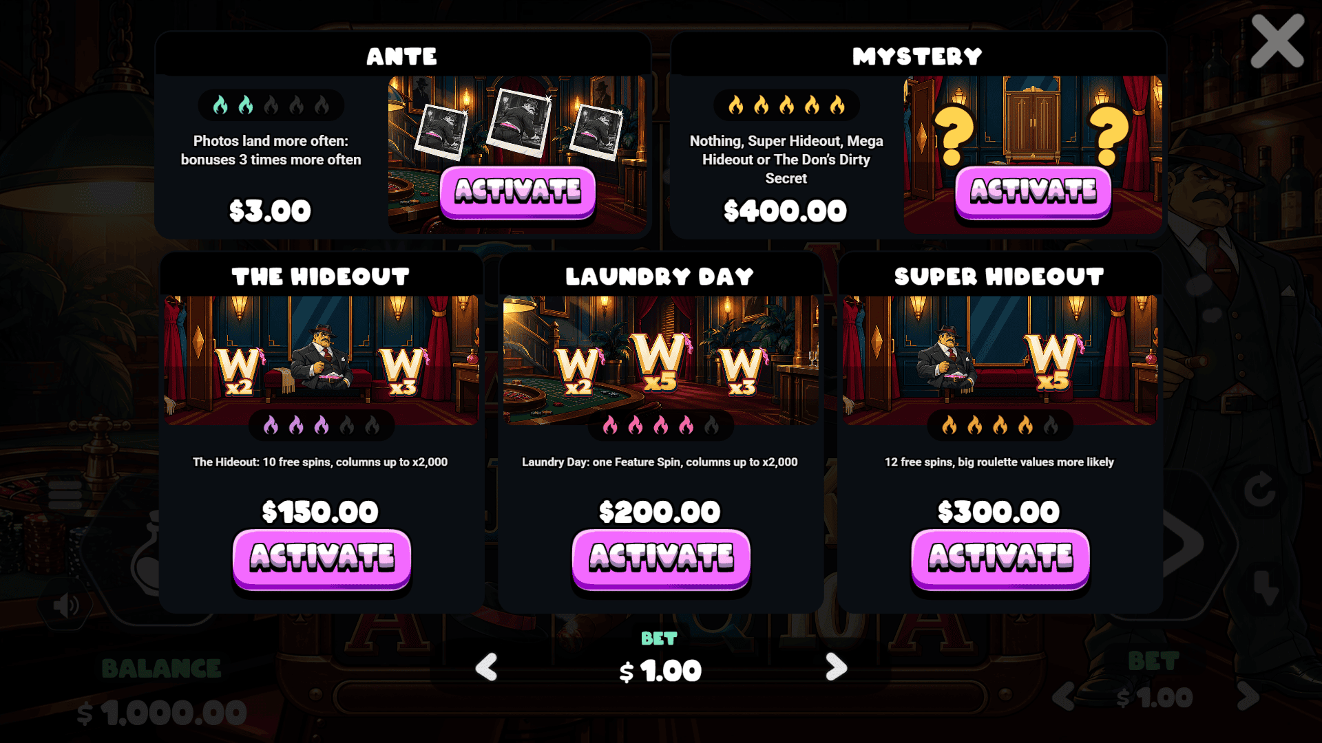 Cartel Scandal bonus buy menu