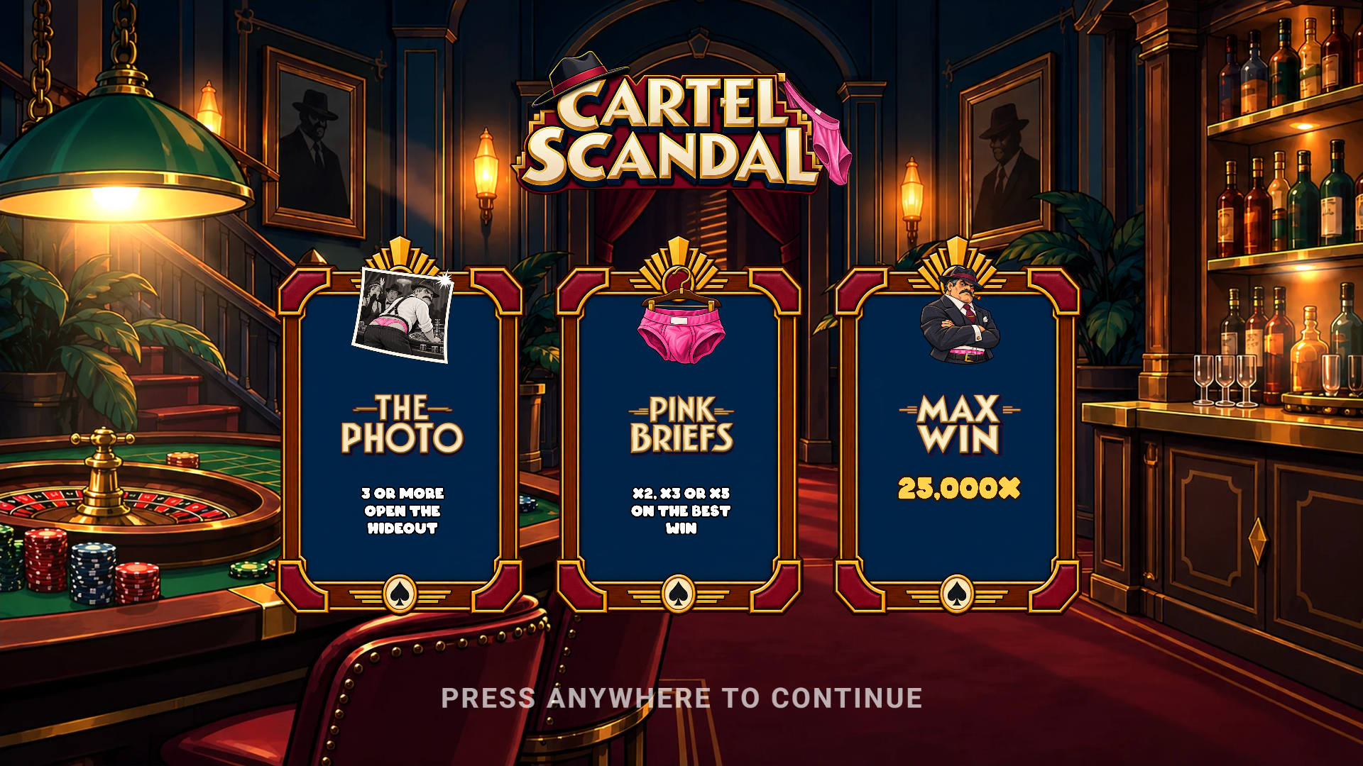 Cartel Scandal slot intro screen