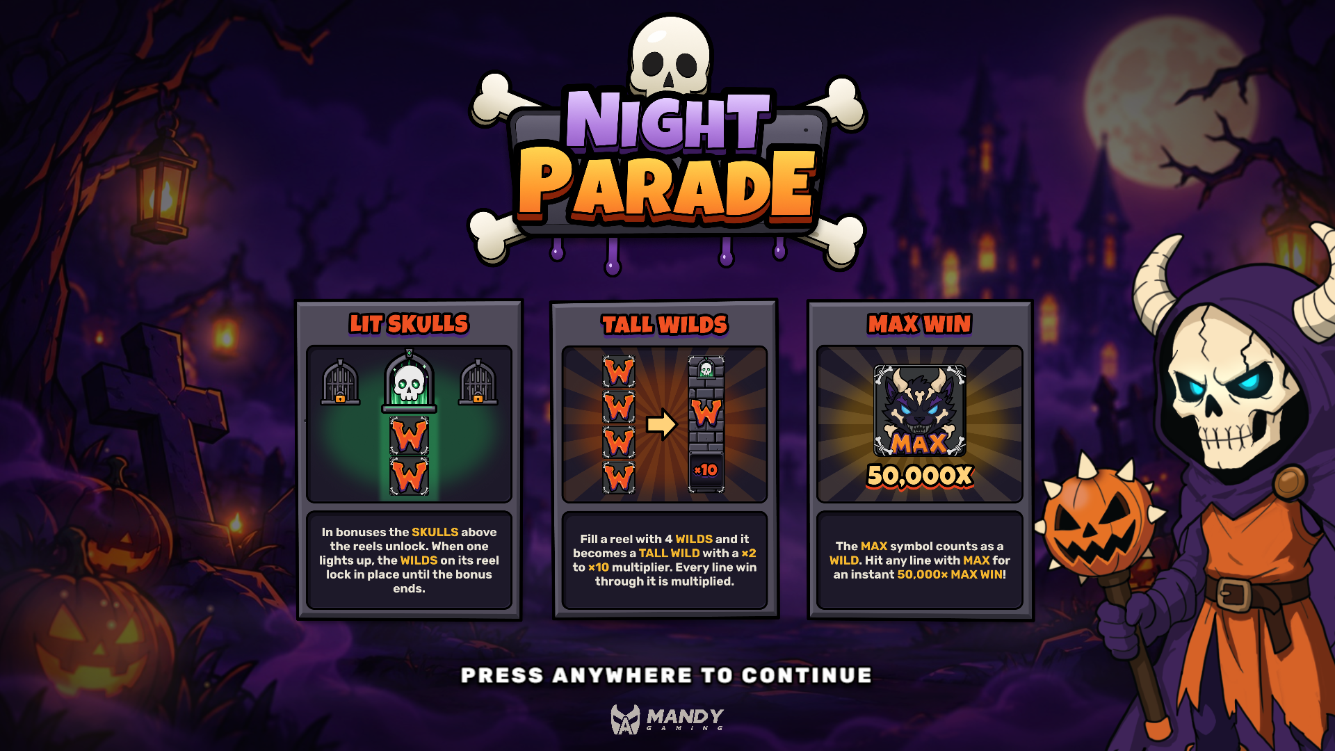 Night Parade slot intro screen