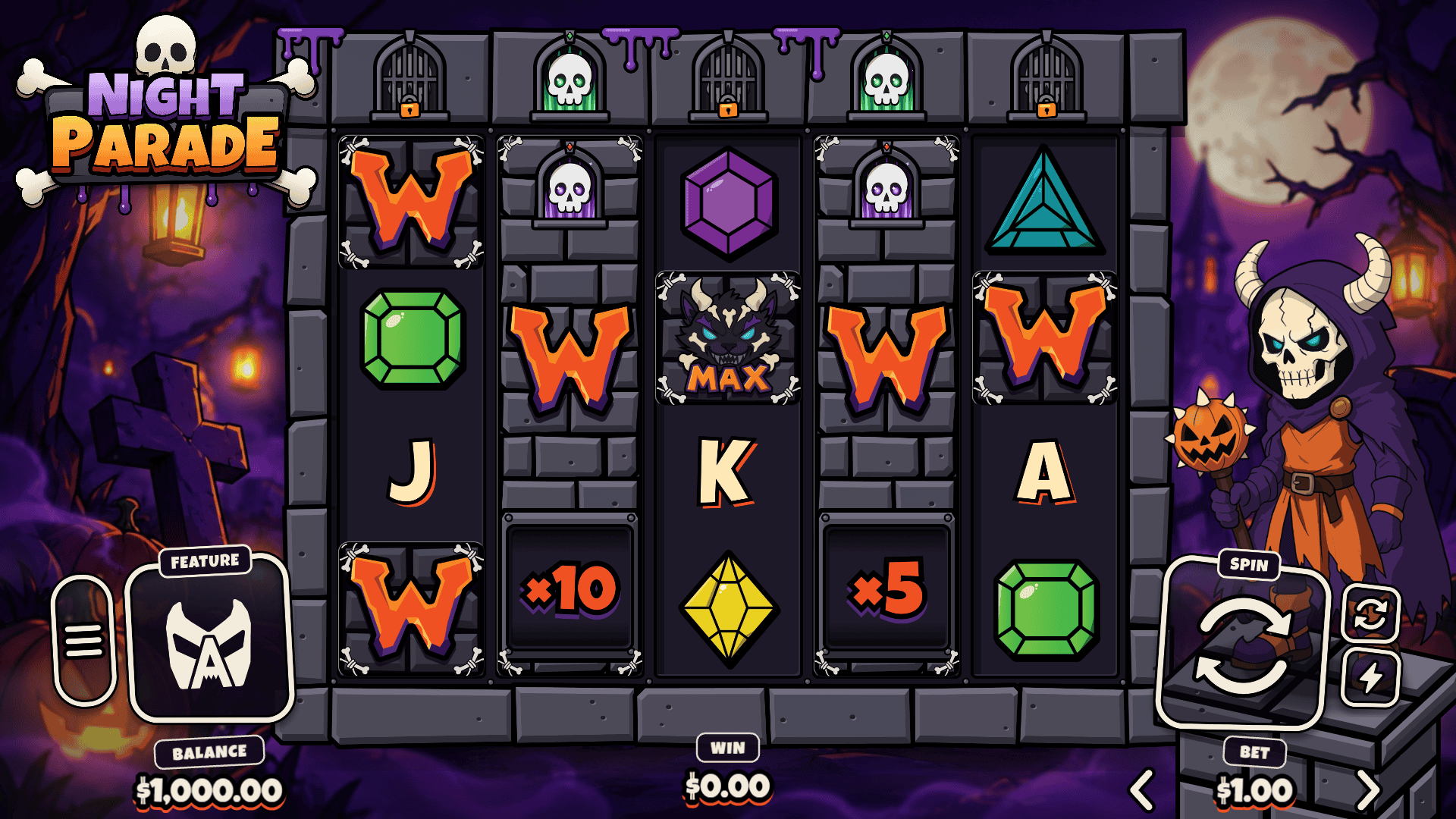Night Parade slot gameplay reels