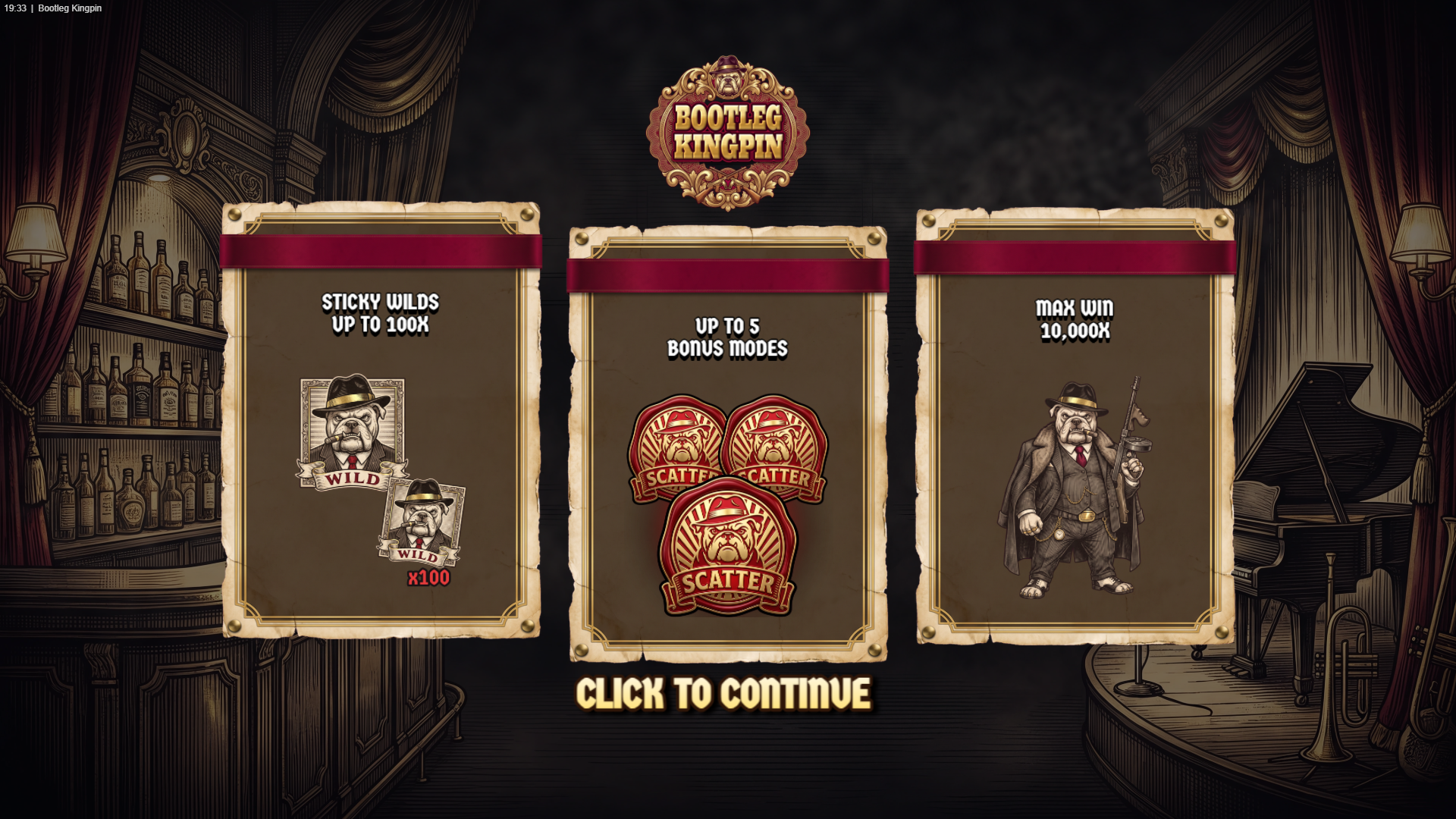 Bootleg Kingpin slot intro screen