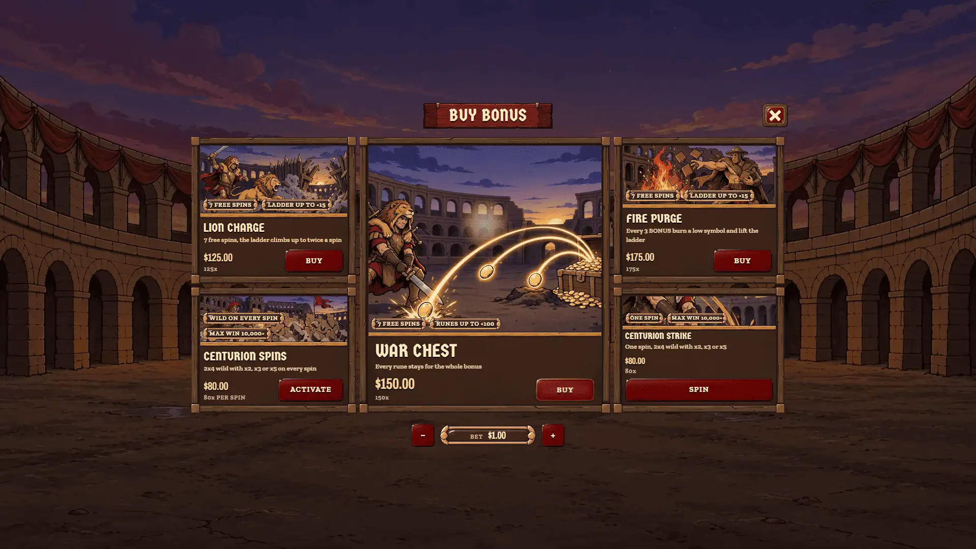 Lionhide Legion bonus buy menu