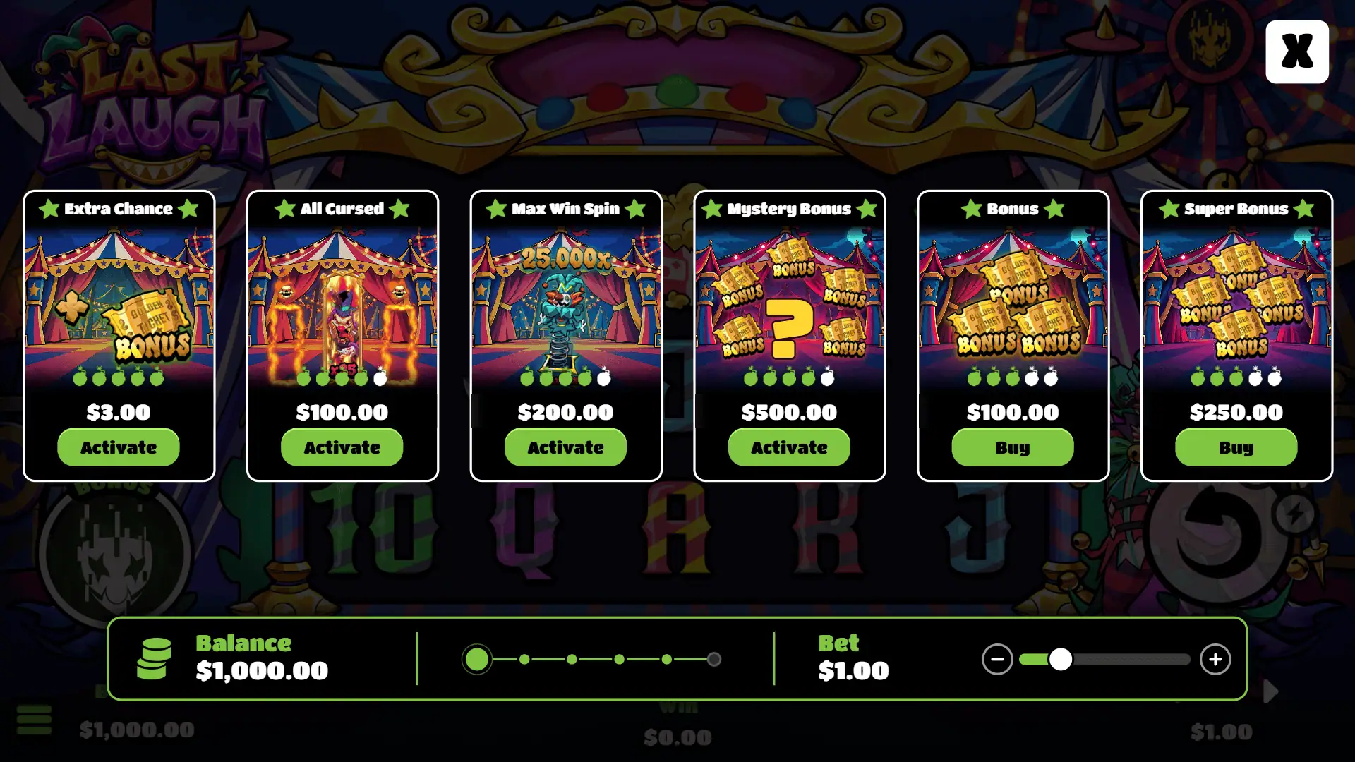 Last Laugh bonus buy menu