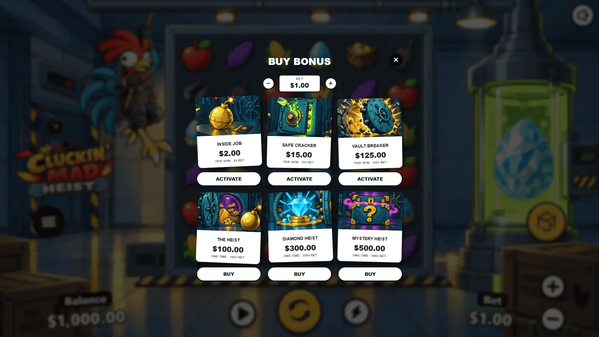 Cluckin Mad Heist bonus buy menu