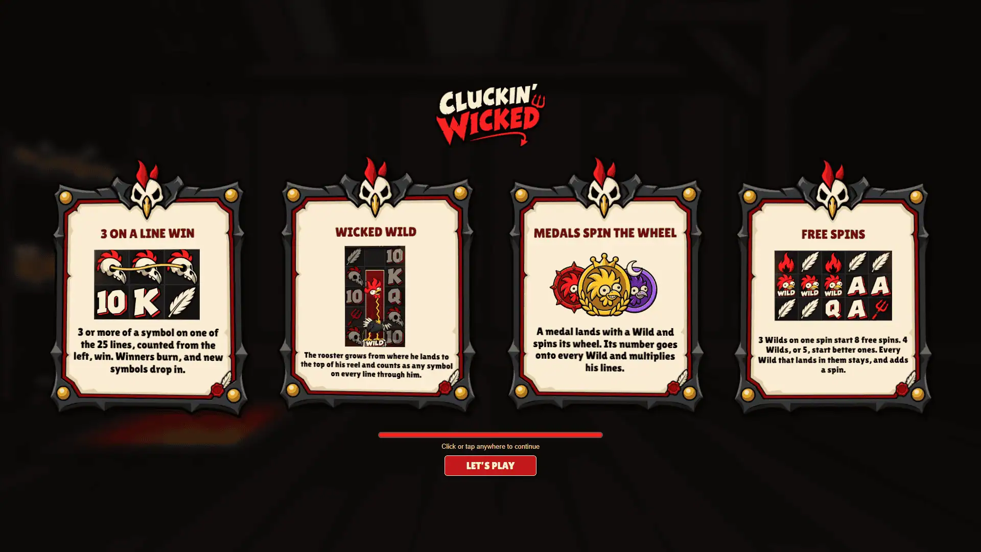 Cluckin Wicked slot intro screen