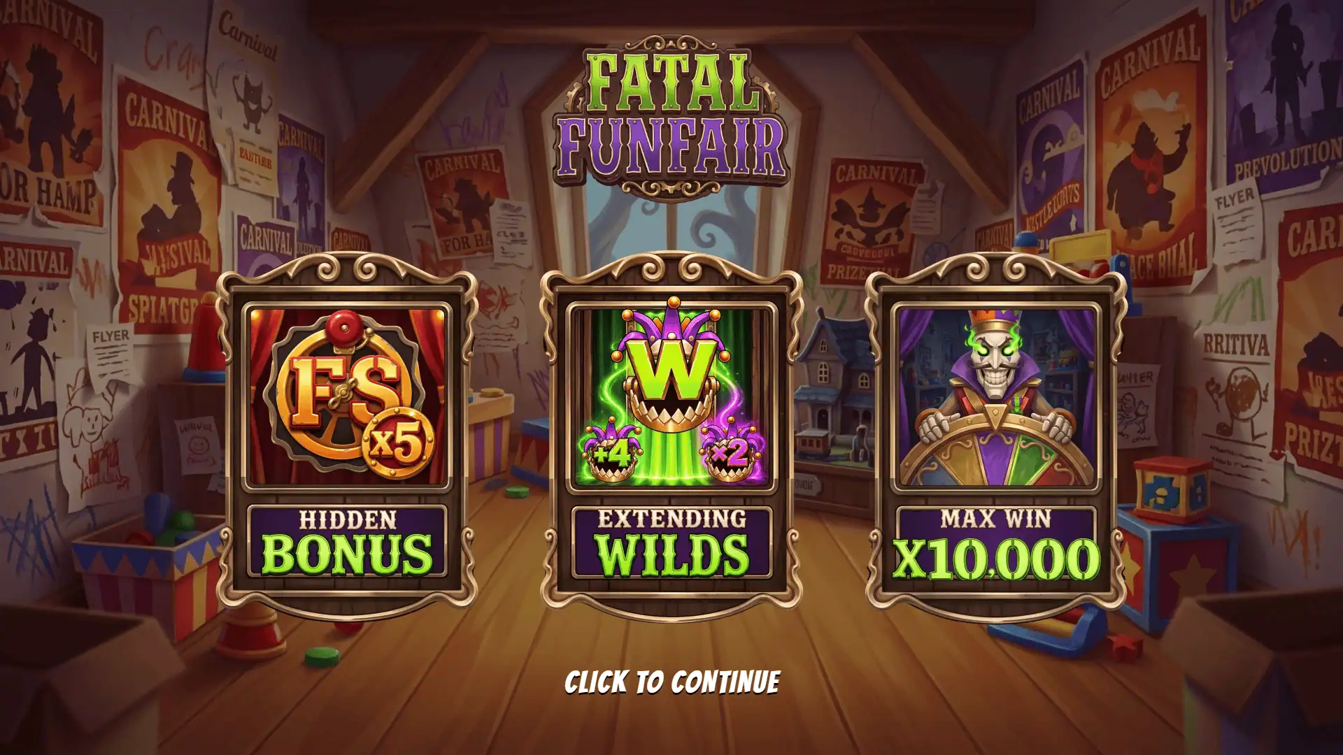 Fatal Funfair slot intro screen