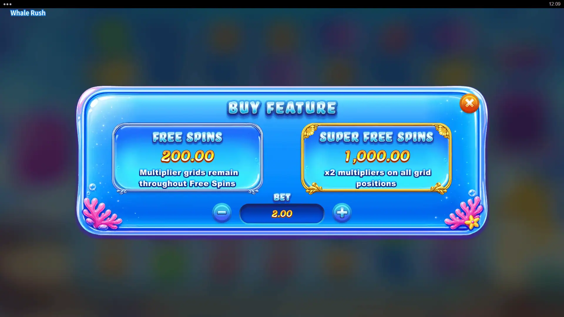 Whale Rush bonus buy menu