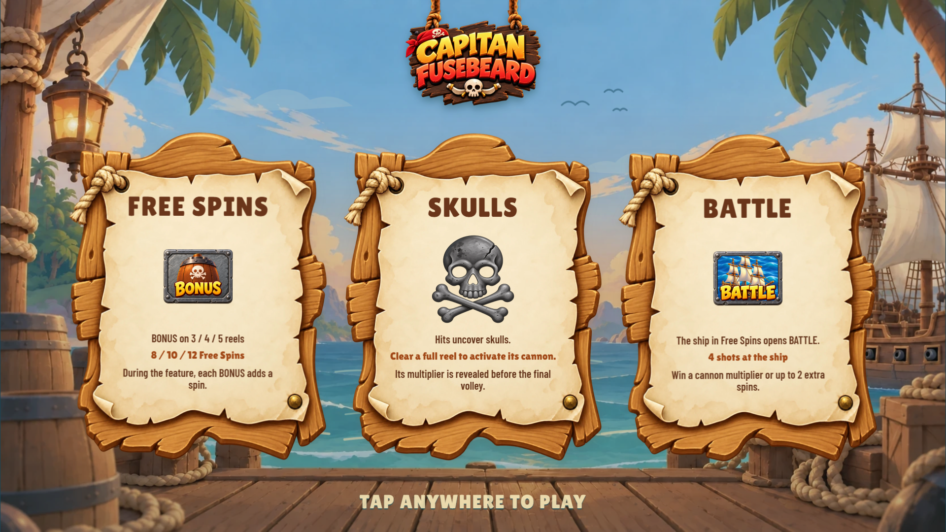 Capitan Fusebeard slot intro screen