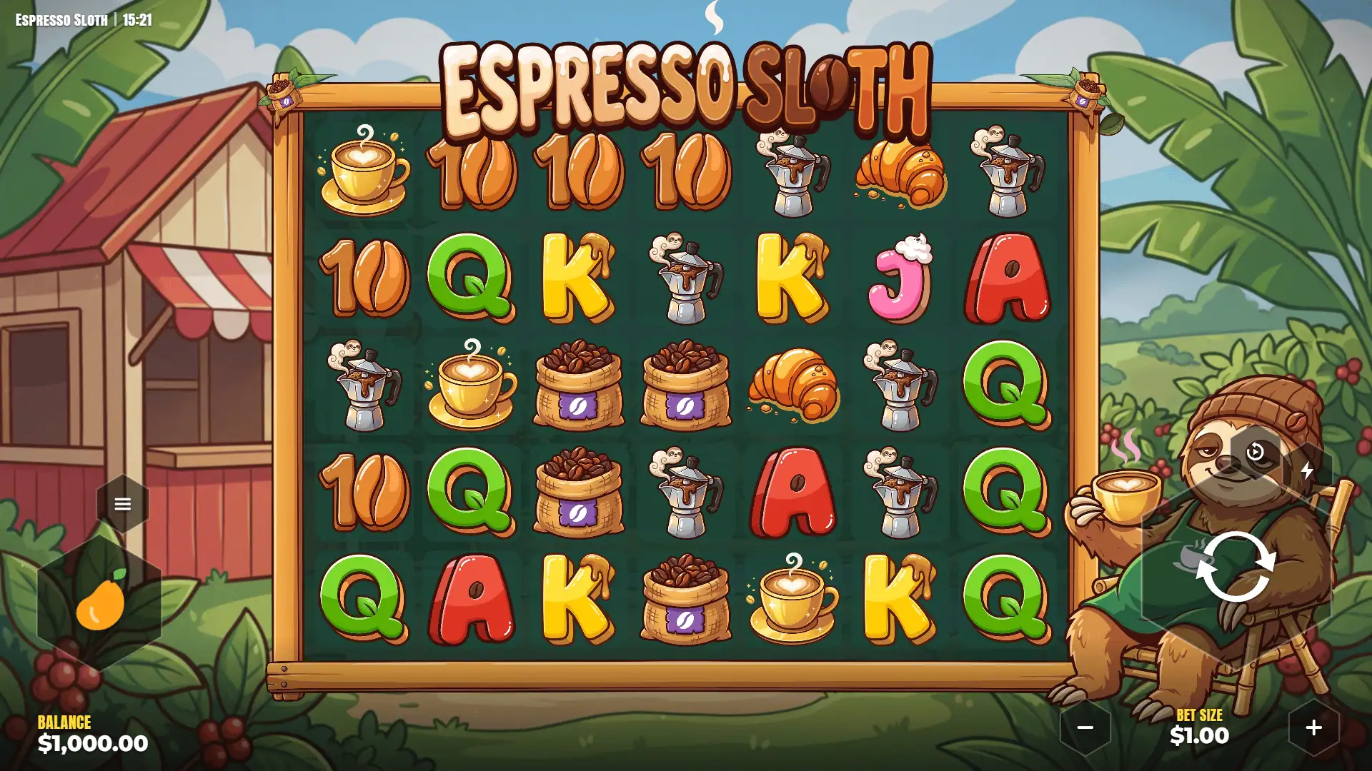 Espresso Sloth slot gameplay reels