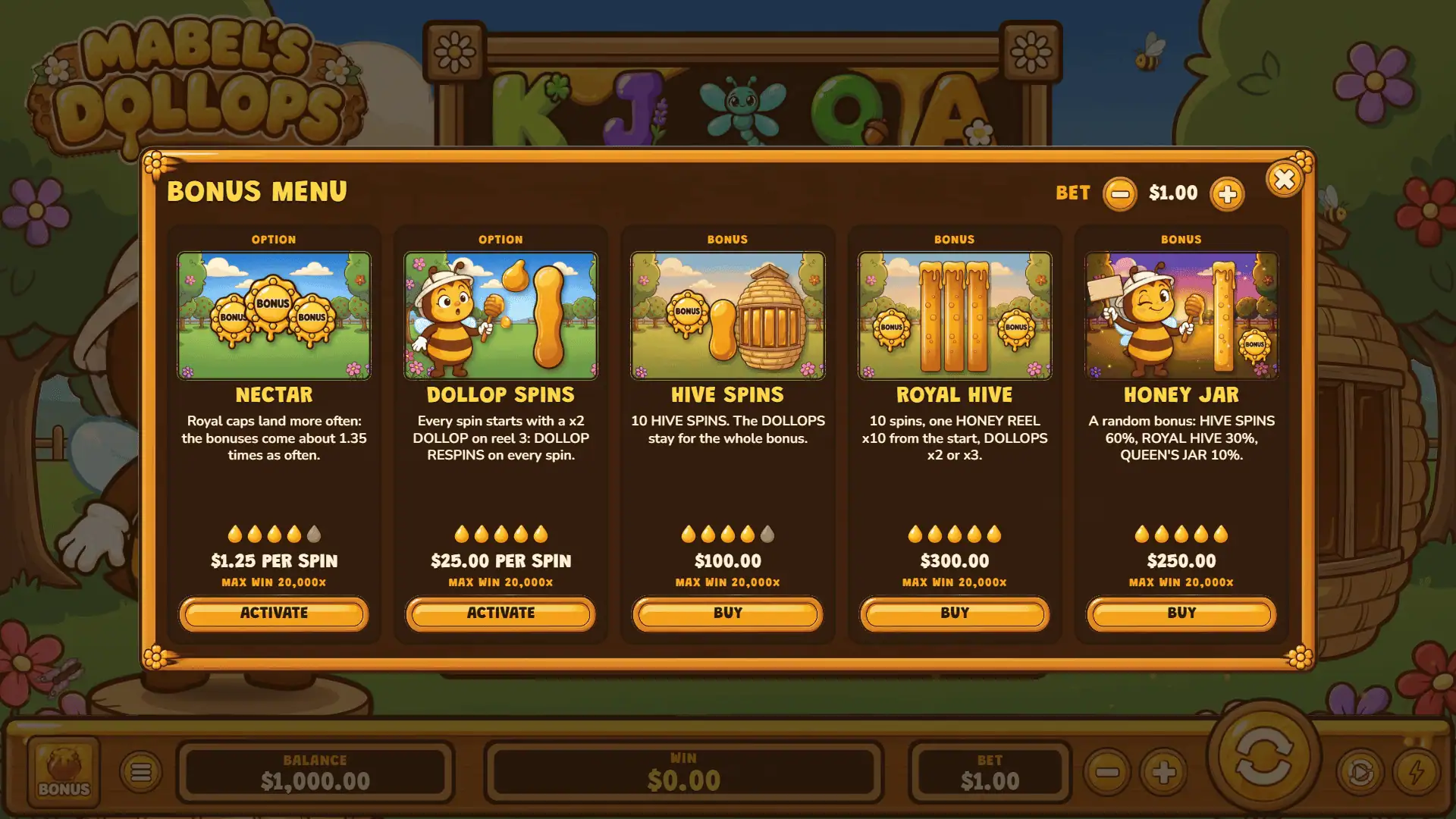 Mabels Dollops bonus buy menu