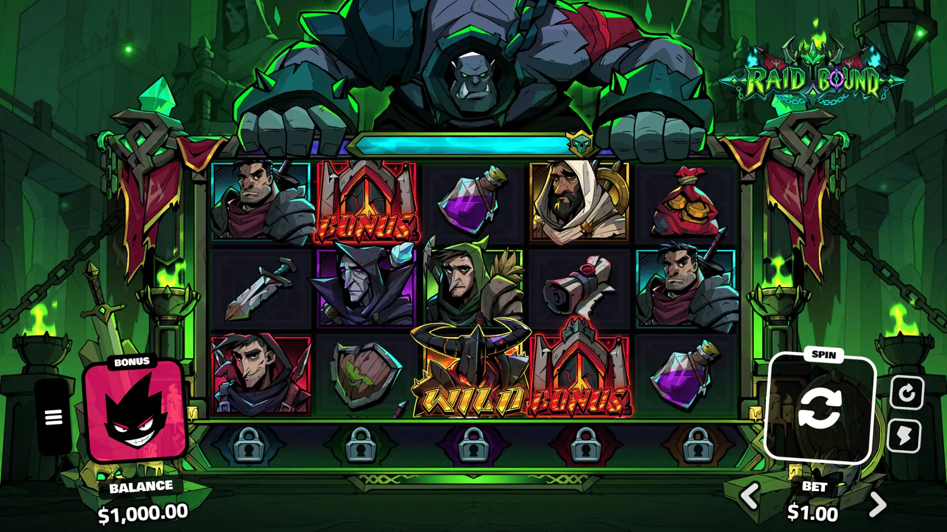 Raid Bound slot gameplay reels