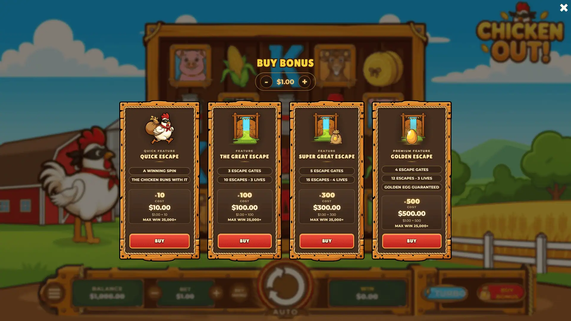 Chicken Out bonus buy menu