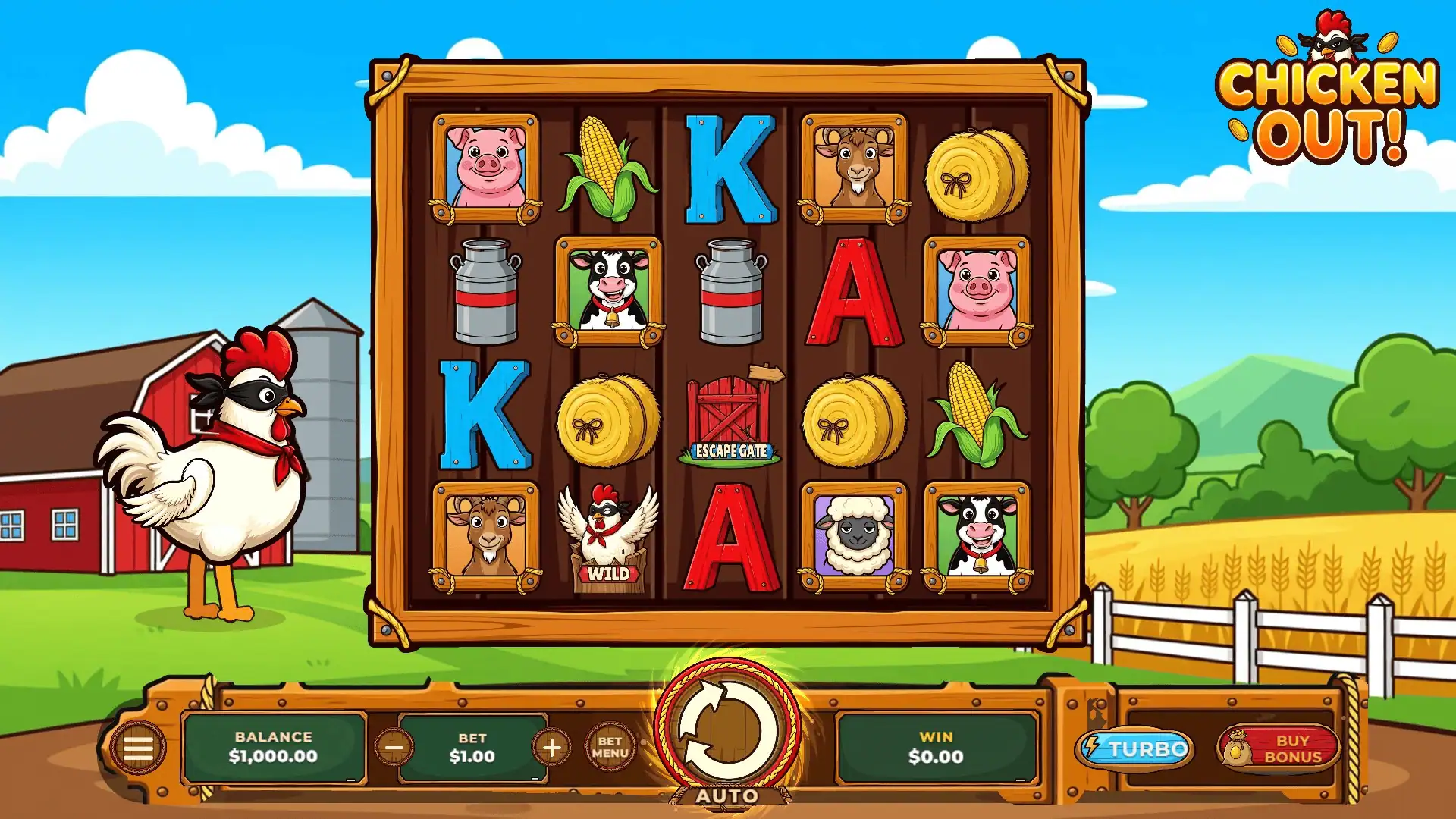 Chicken Out slot gameplay reels