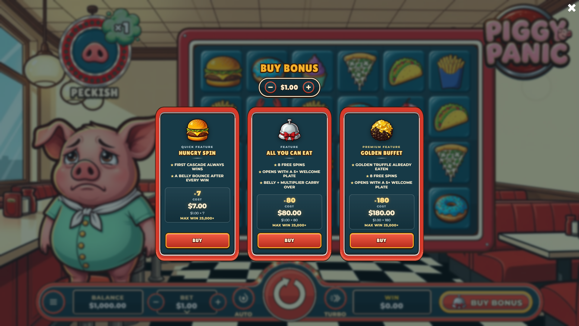 Piggy Panic bonus buy menu