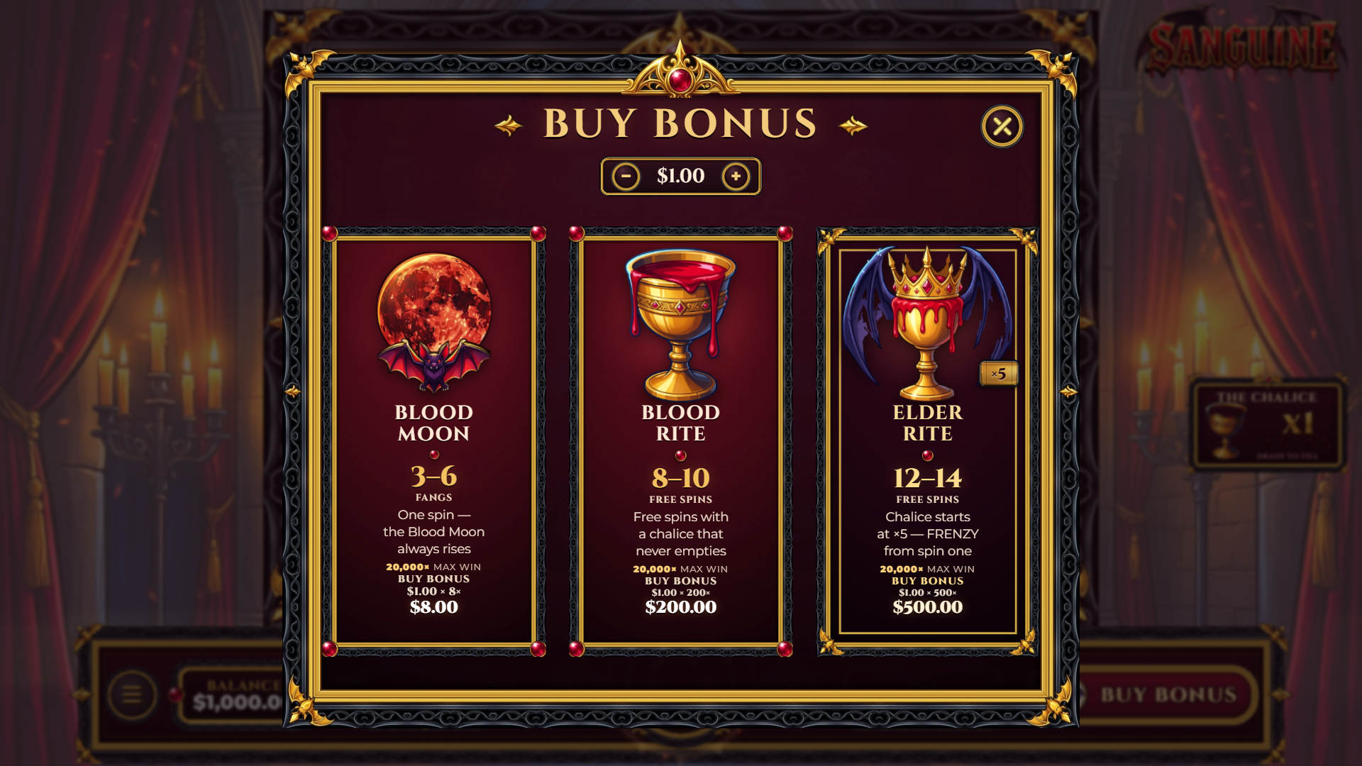Sanguine bonus buy menu