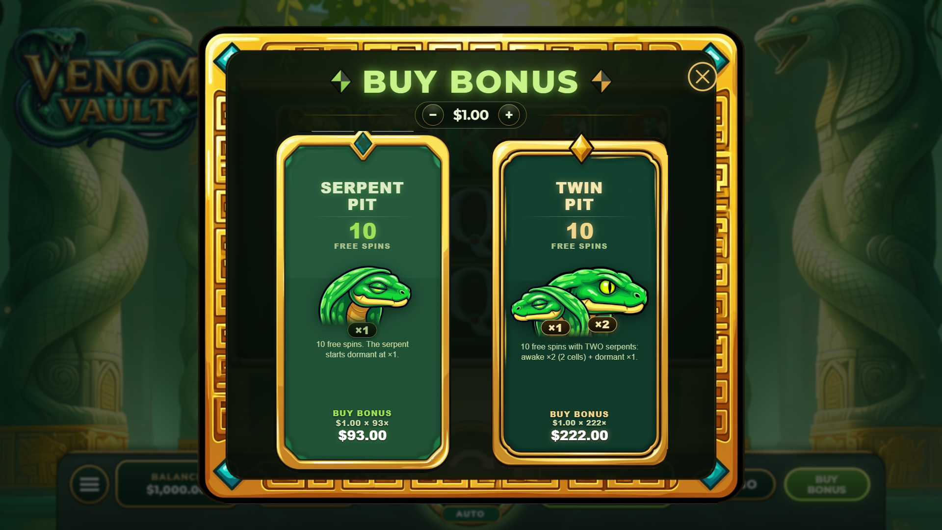 Venom Vault bonus buy menu