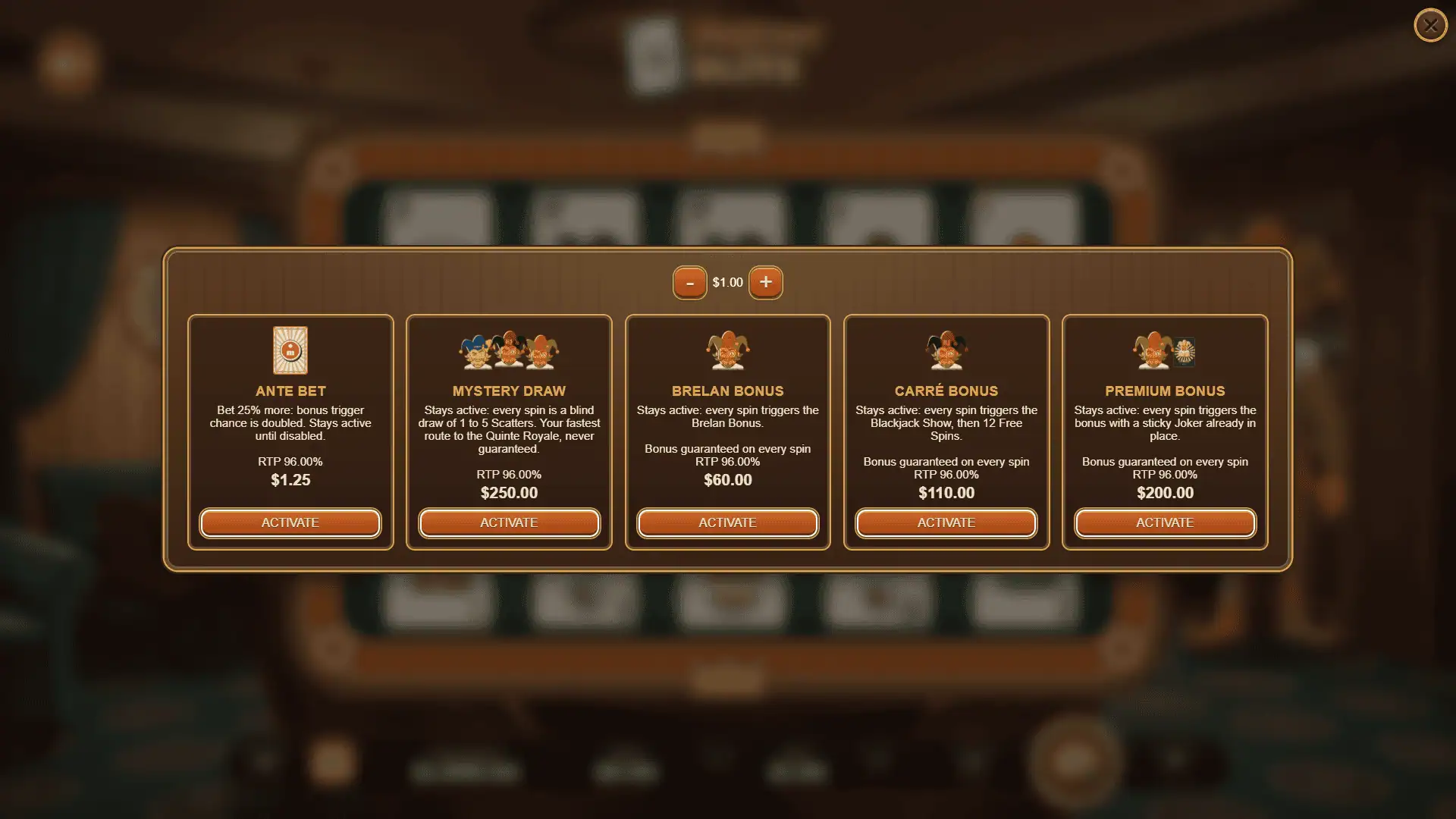 Piquet Blitz bonus buy menu