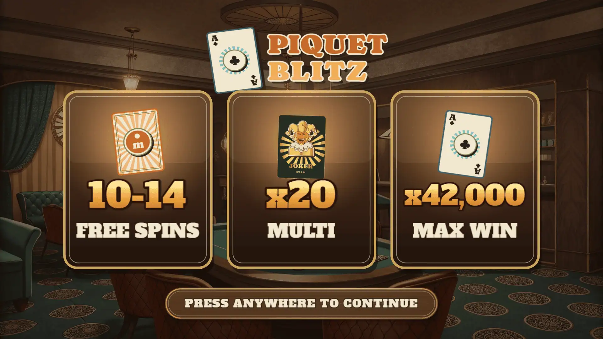 Piquet Blitz slot intro screen