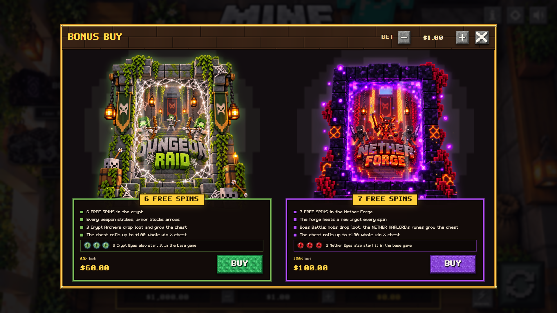 Mine Clash bonus buy menu