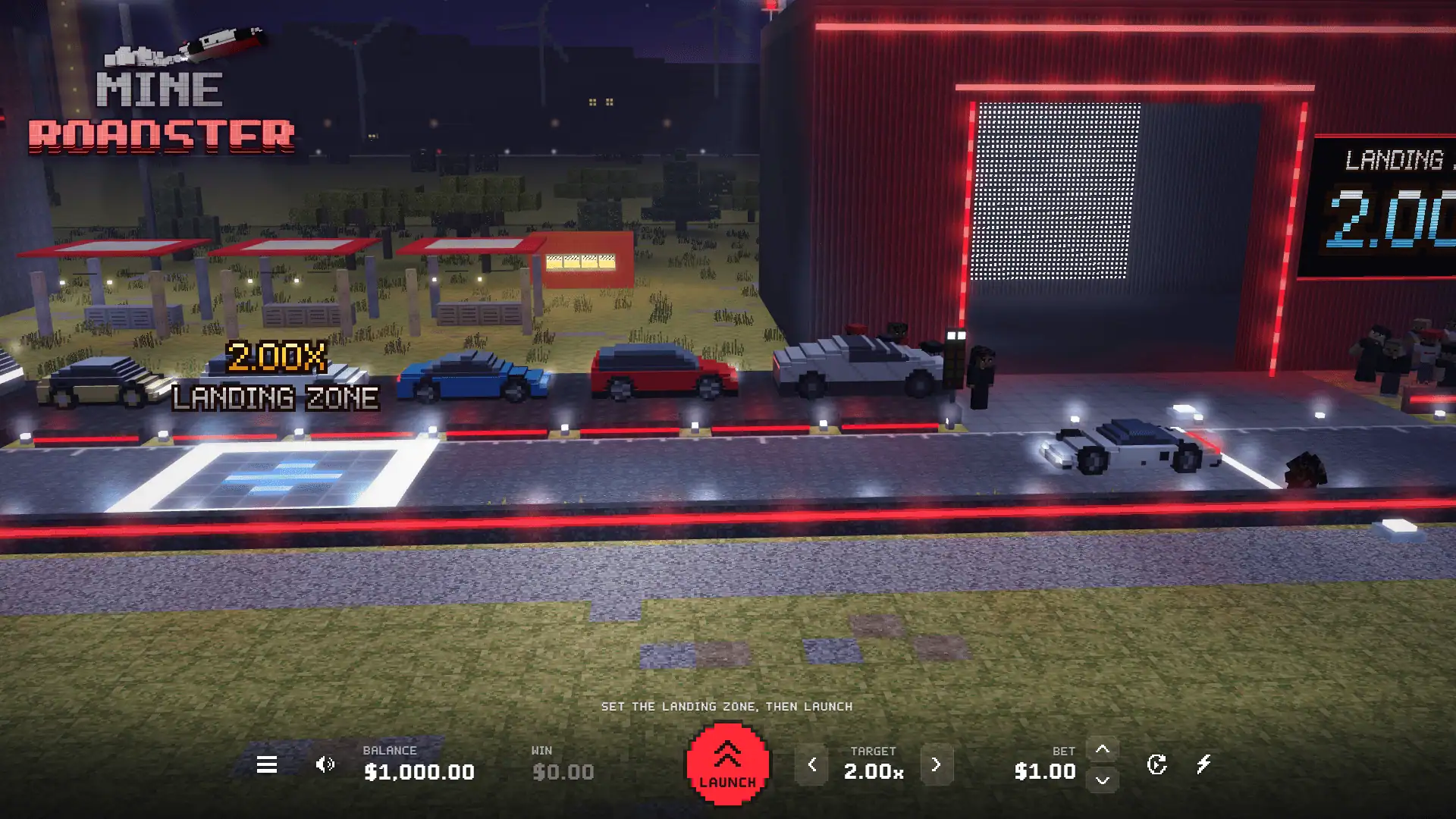 Mine Roadster road course with the landing zone target