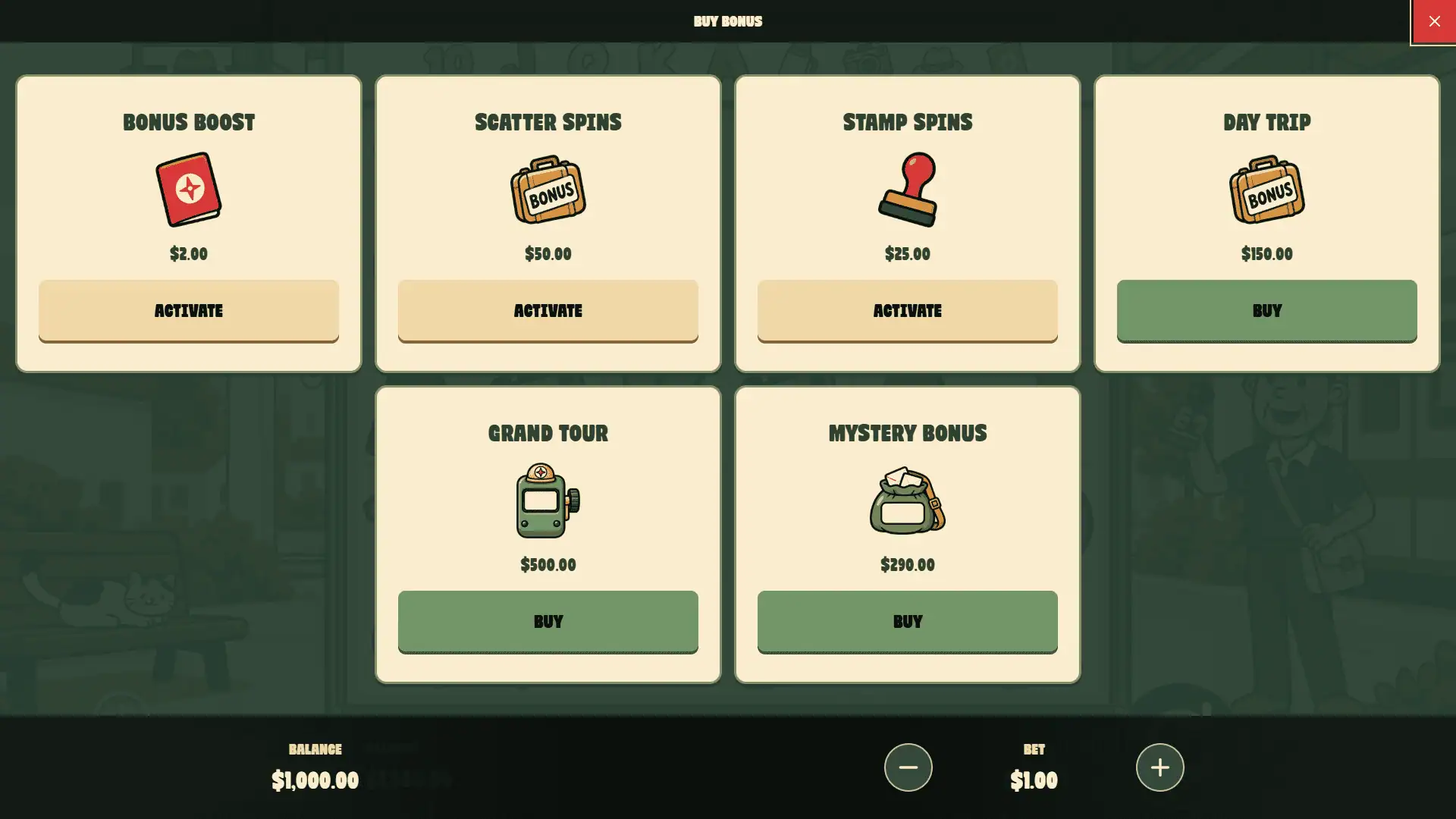 Lucky Detour bonus buy menu