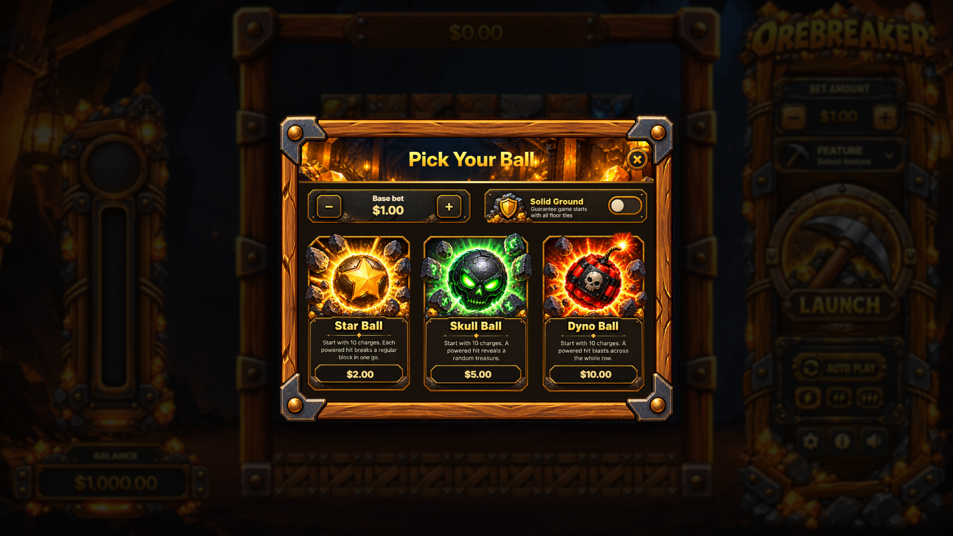 Orebreaker Pick Your Ball menu