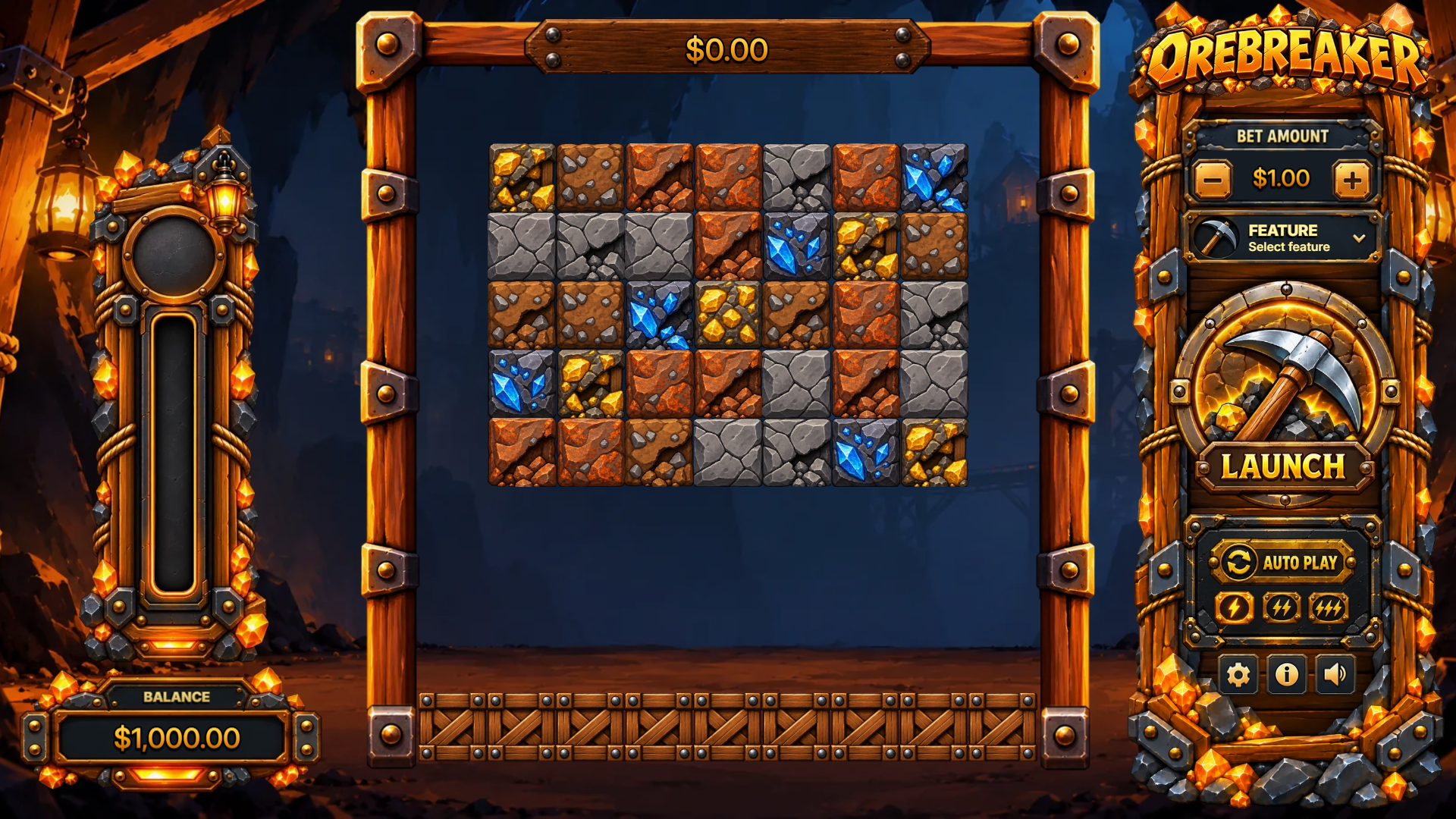 Orebreaker slot gameplay block grid
