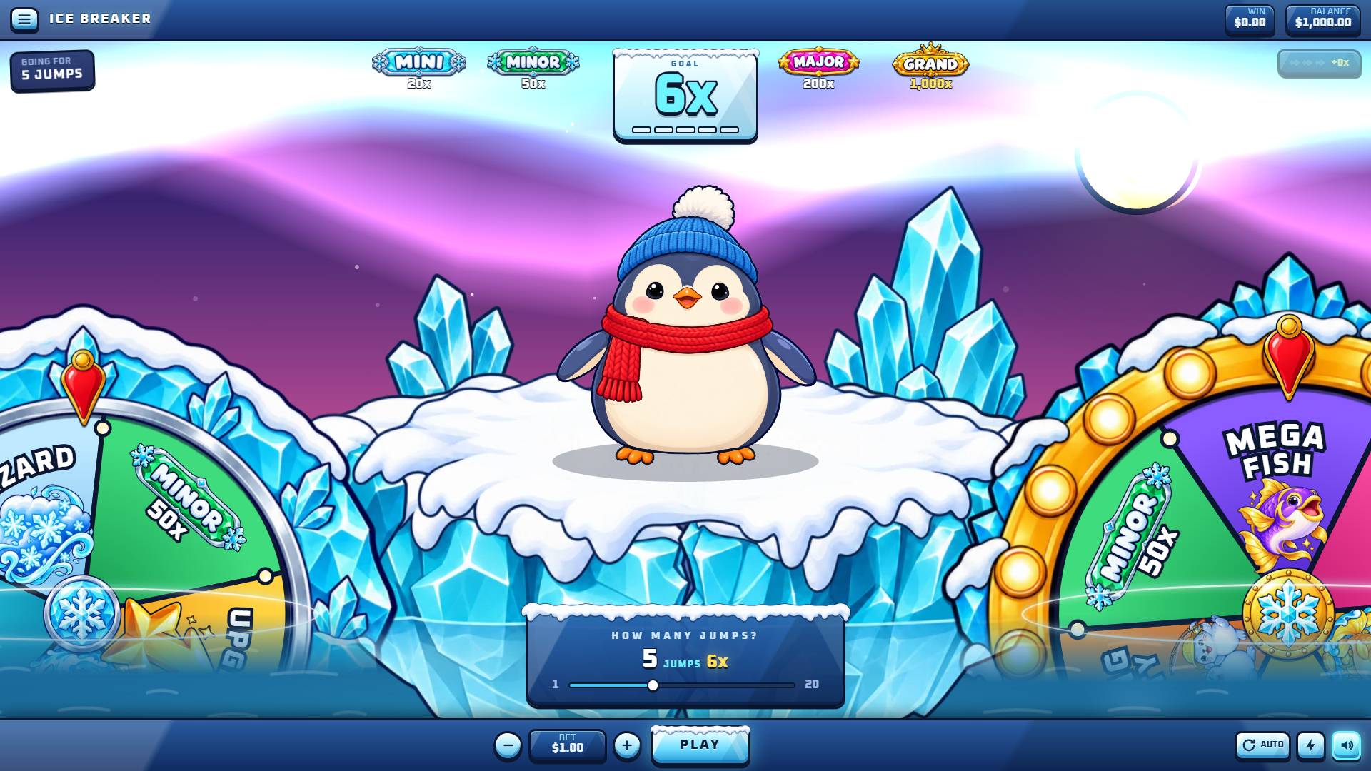 Ice Breaker penguin on the iceberg with the jump bar and the two bonus wheels