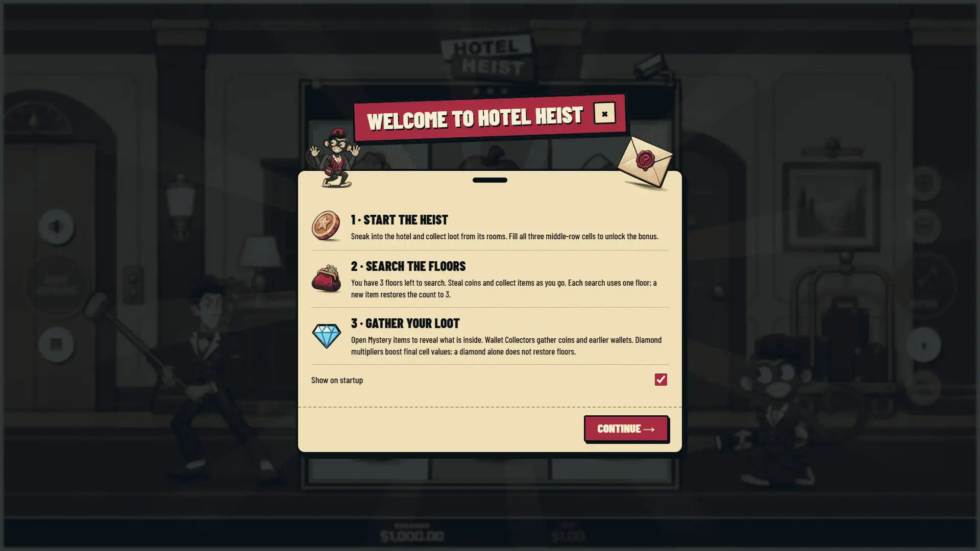 Hotel Heist slot intro screen