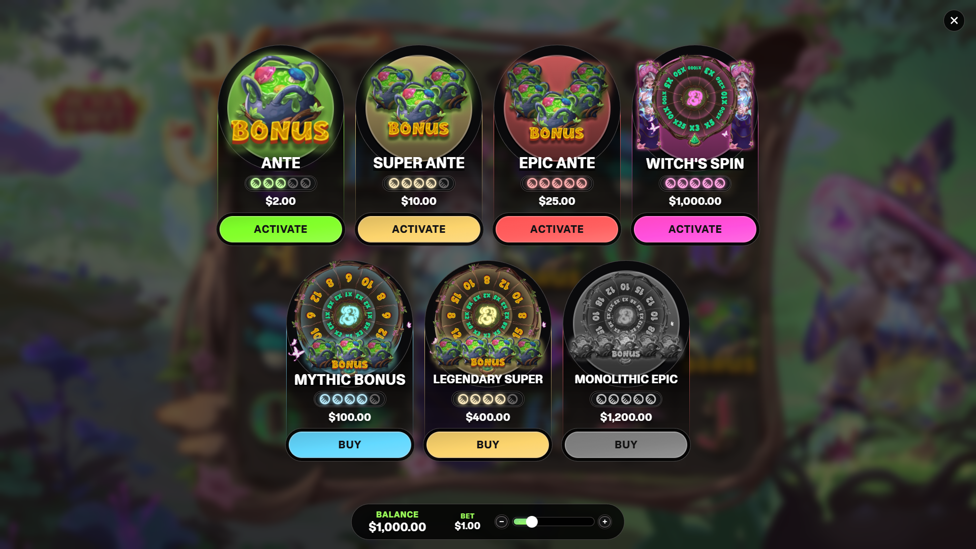 Hexen Wheel bonus buy menu