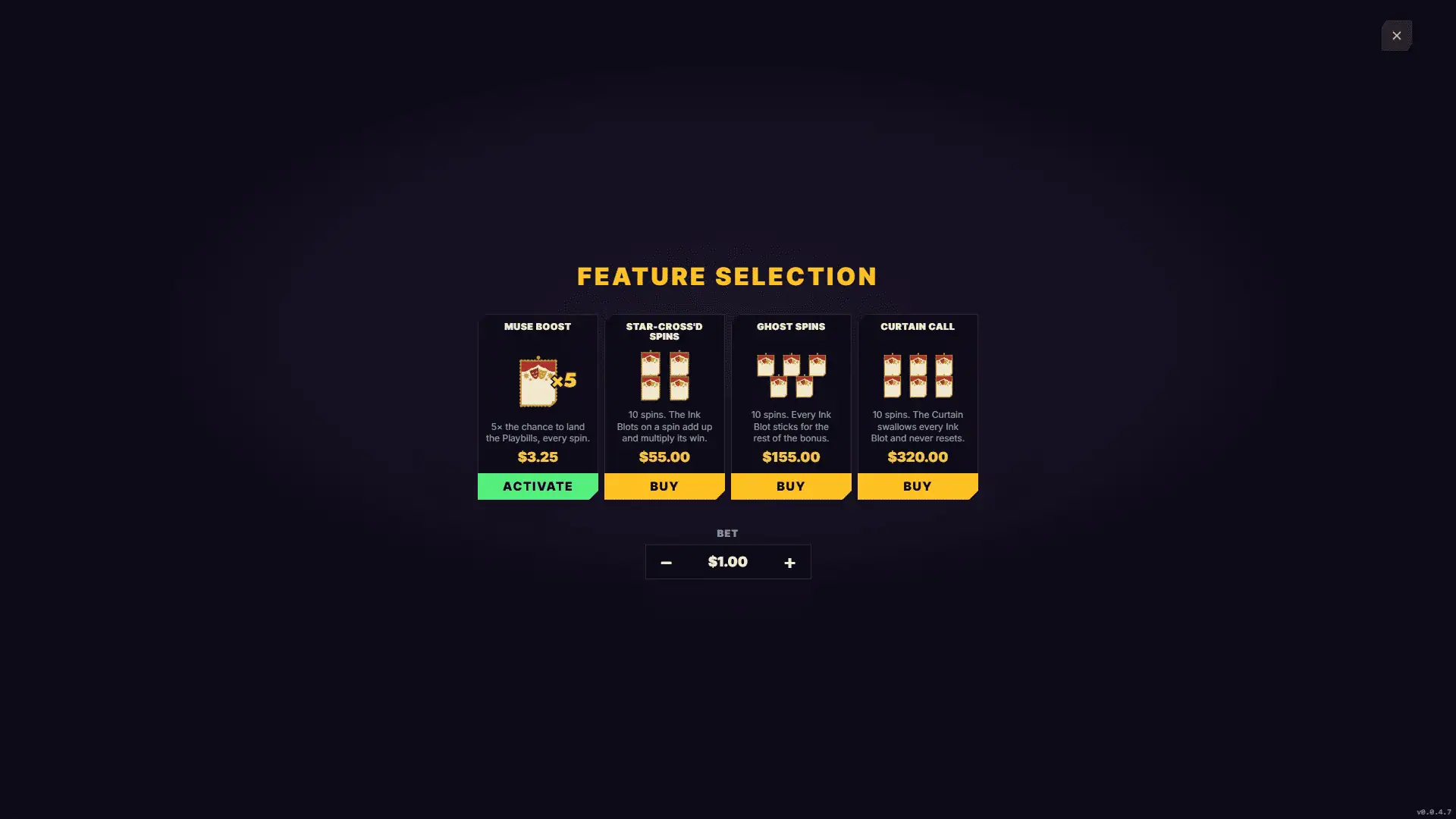 Shakespeare bonus buy menu