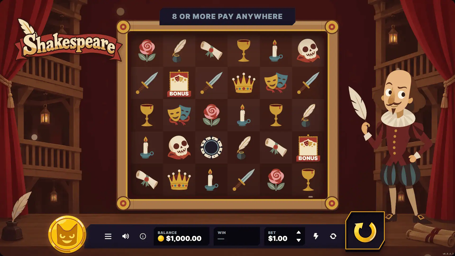 Shakespeare slot gameplay reels