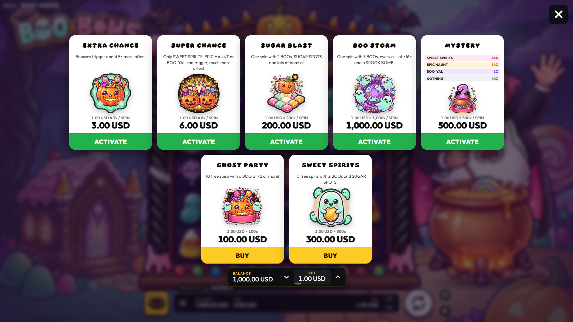 Boo Bons bonus buy menu