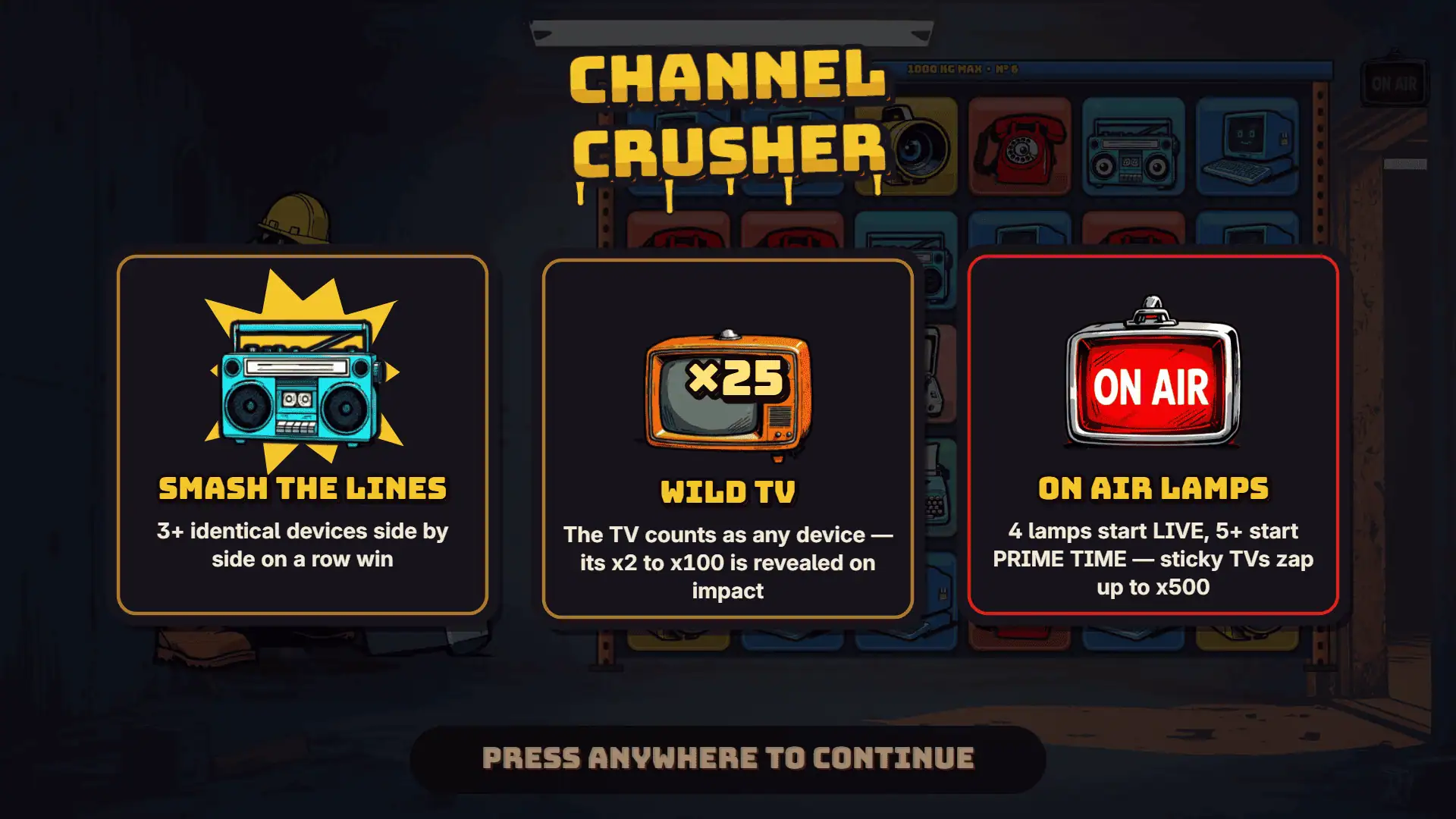 Channel Crusher slot intro screen