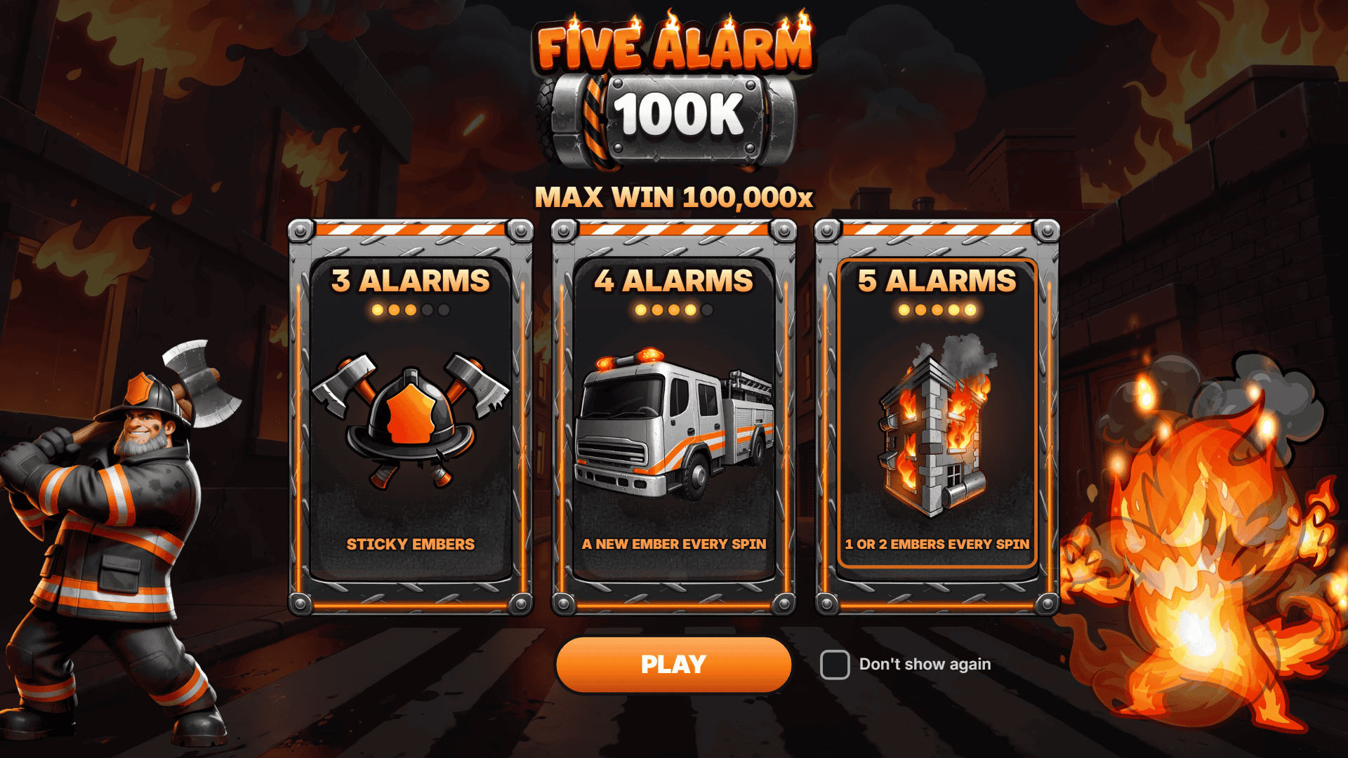 Five Alarm 100K slot intro screen